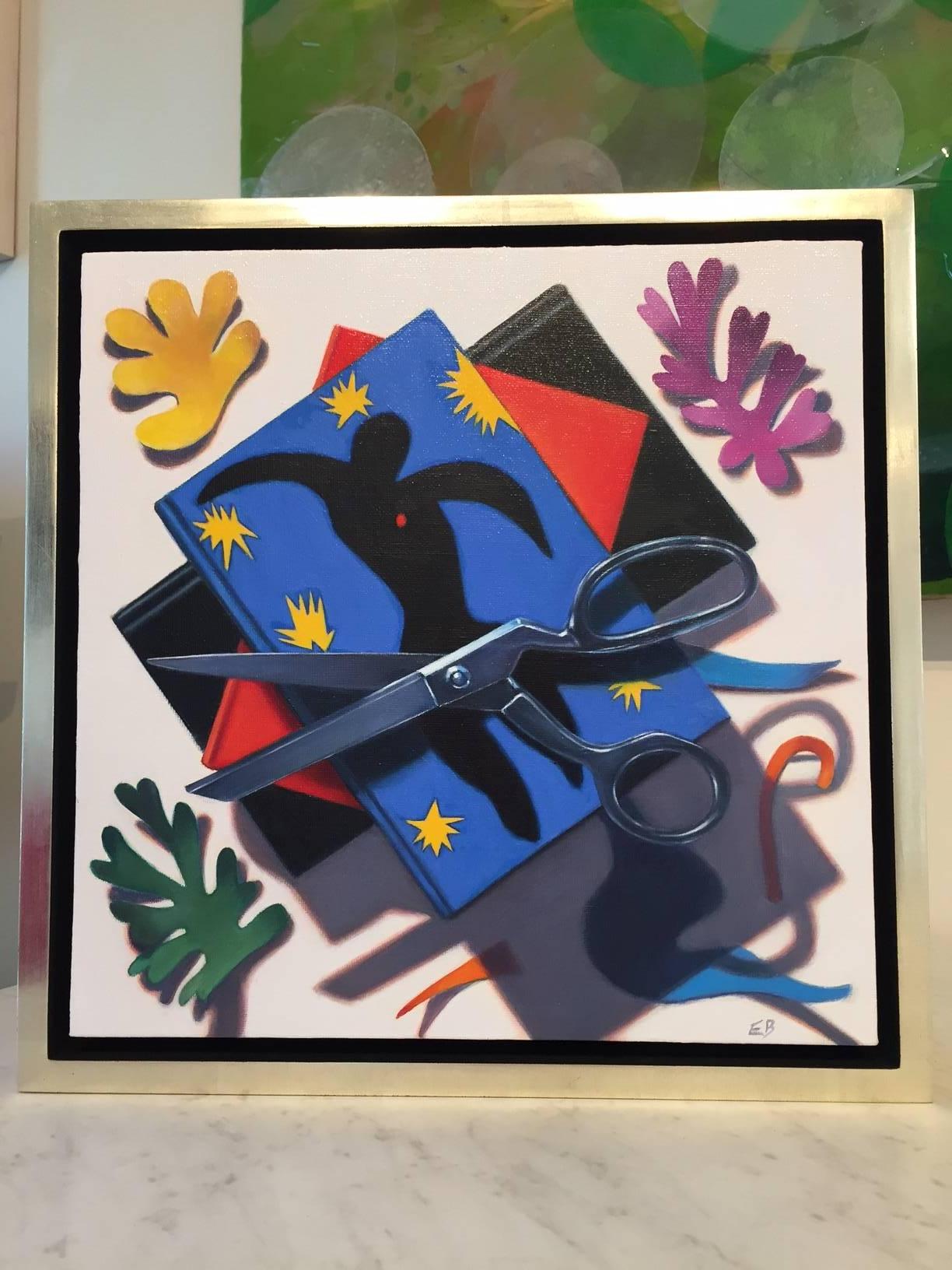 Portrait of Matisse - Blue Still-Life Painting by Elizabeth Barlow