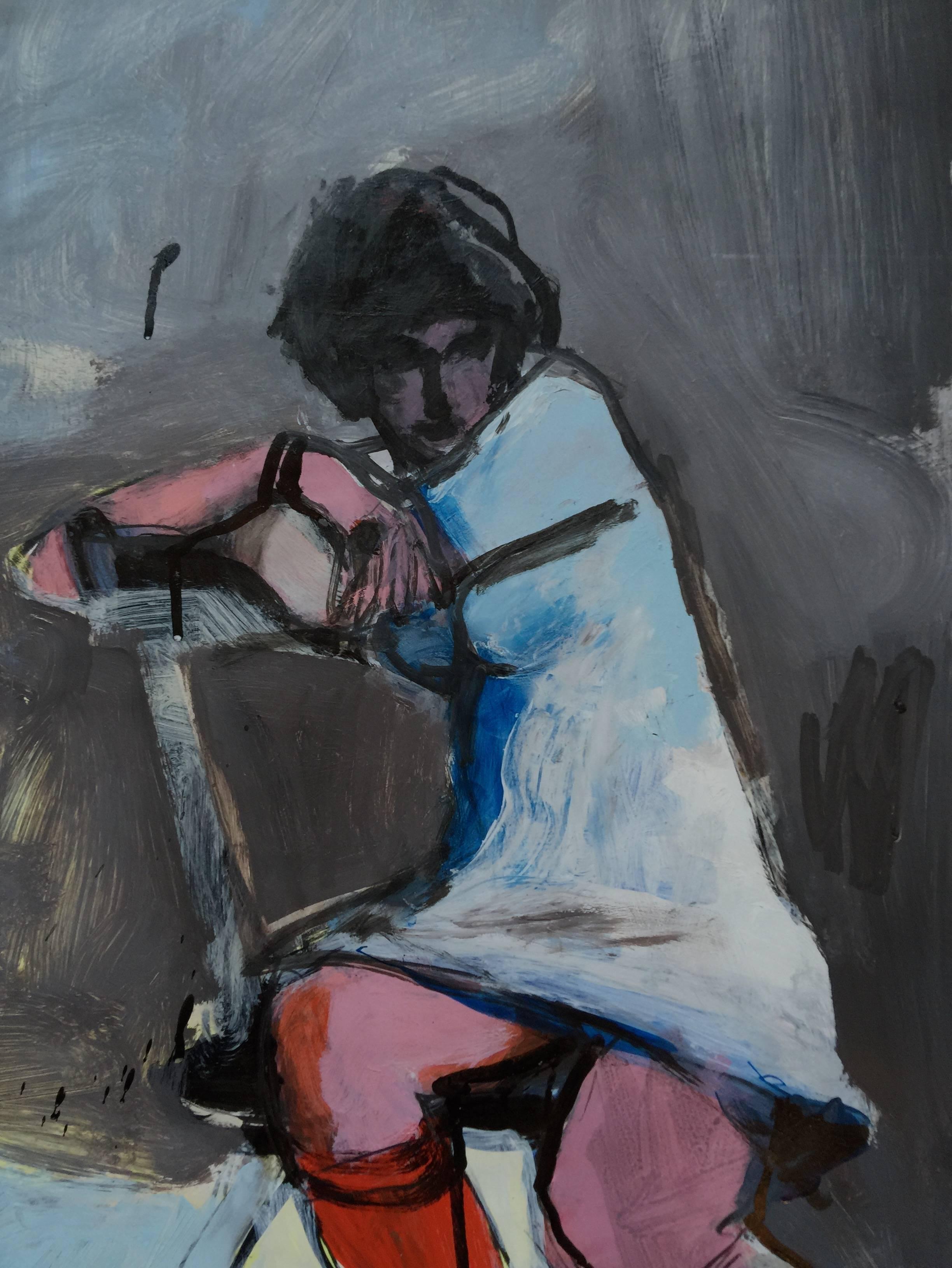 Merav: Red Stockings - Painting by Kim Frohsin
