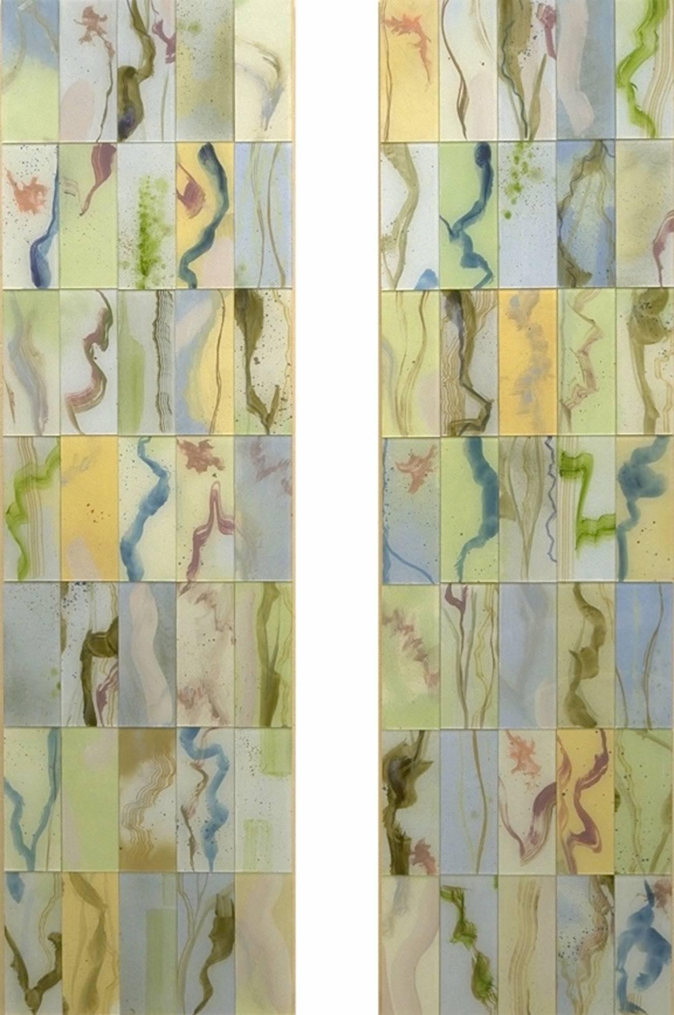 Andra Norris Abstract Painting - Magnolia (diptych) / oil on glass