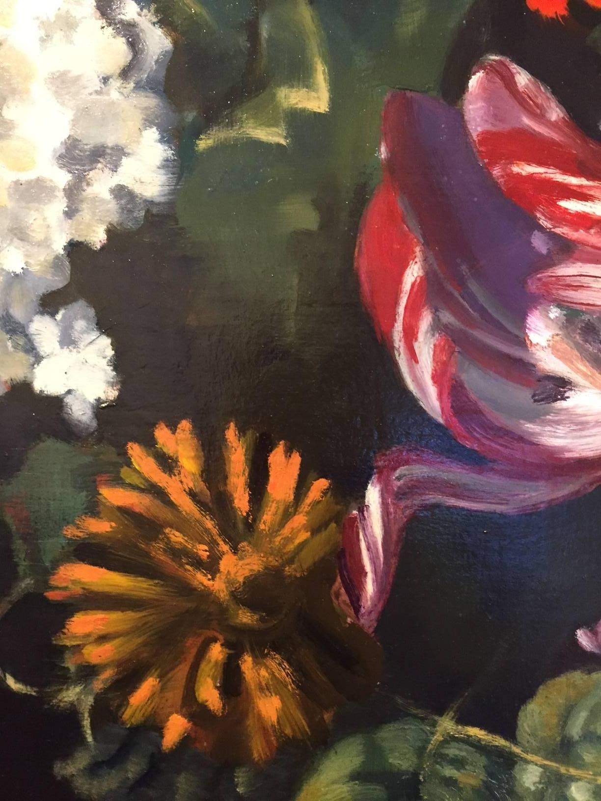 Stephanie Peek’s florally inspired oil paintings — where darkness and drama play central roles — speak metaphorically of the fragile beauty and ephemeral nature of the world. The lush and mysterious works inspired by evening gardens, are focused on