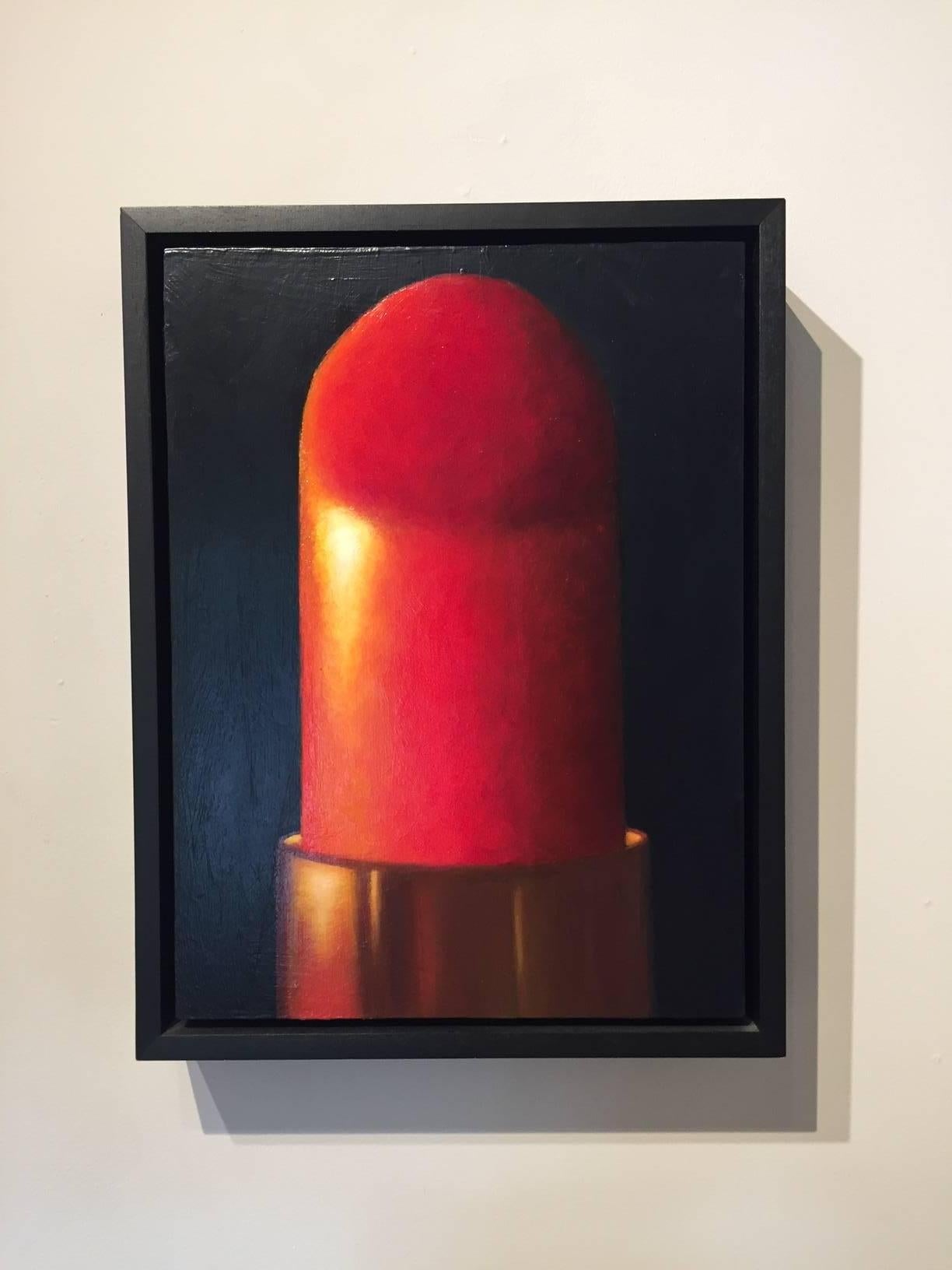 Power Red  / oil on panel - lipstick - Contemporary Painting by Elizabeth Barlow