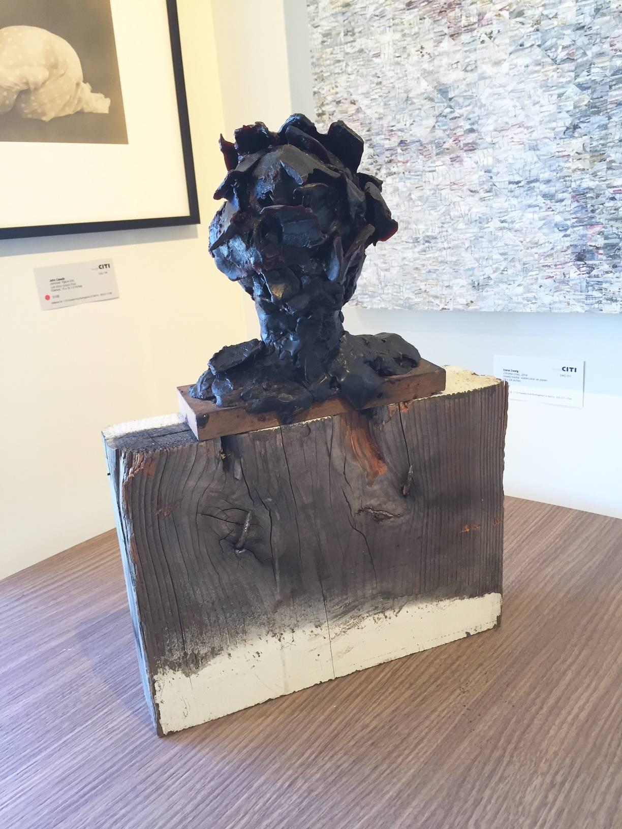 Contemporary bust from John Goodman, whose magnetic sculptures, drawings and paintings are a dichotomy of understated minimalism conveying a subtle, but evident smoldering energy. In 'Head No. 2 2010-2013' the artist uses wax and wood, to form an