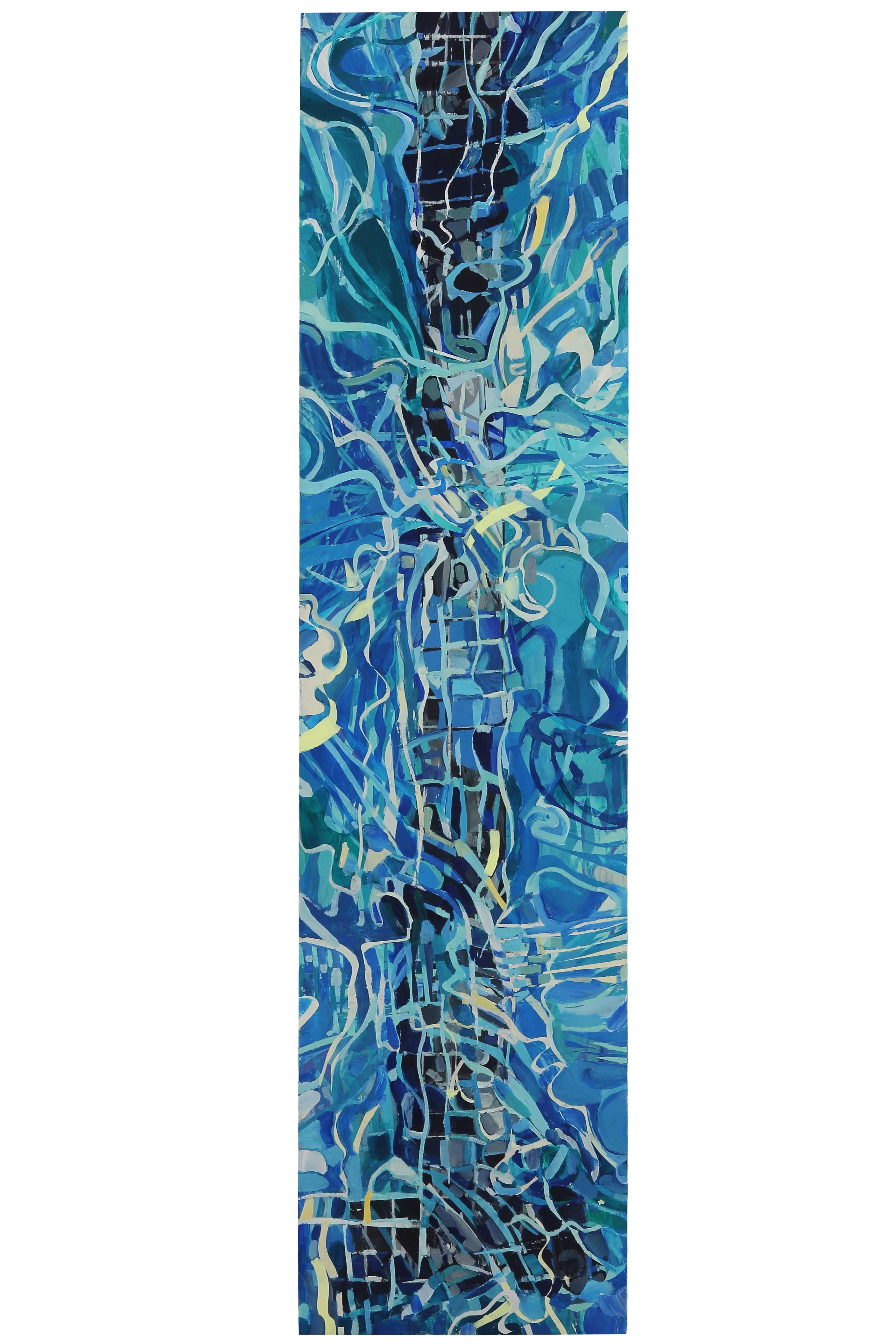 Pool Lanes:Turbulence I &II (12 x 96 inches) - Blue Abstract Painting by Kim Frohsin