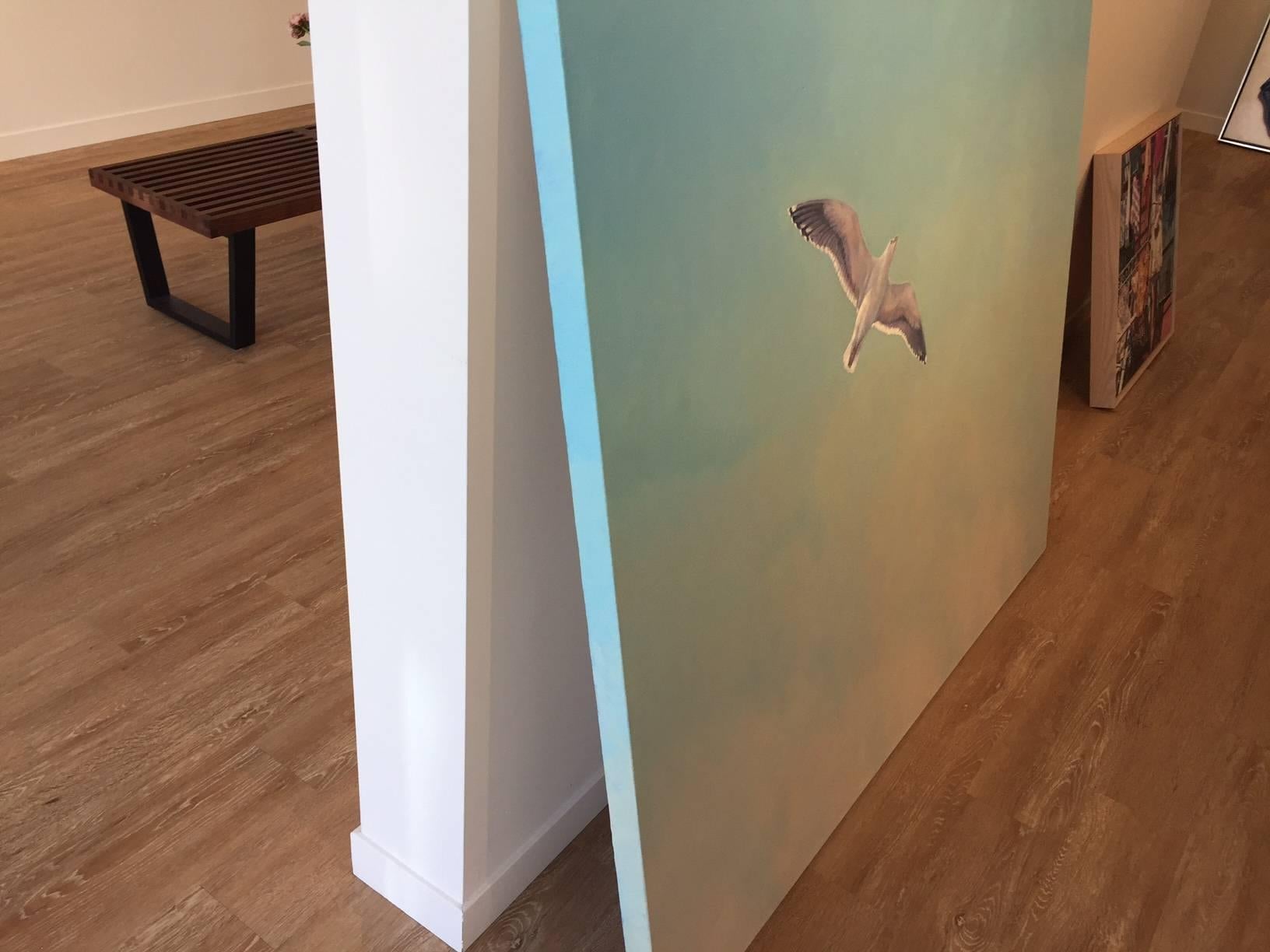 Peaceful soaring seagull - The Gull - flies overhead capturing both nature and air in this  skyscape from Willard Dixon, who is one of the finest American contemporary realist painters living today. Dixon has painted coastal landscapes for 35 years,