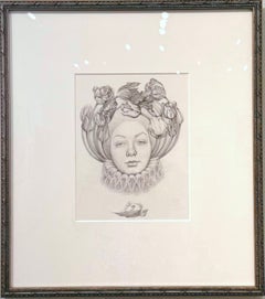 « Infanta Tulipmania », dessin au crayon de style réaliste, encadré, 9 x 7 pouces