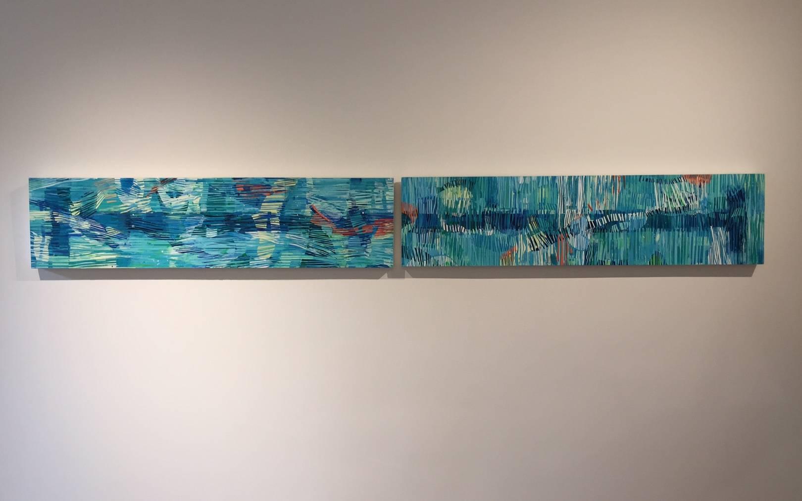 Sunset Lanes (Swimming Pool Lanes) diptych - Painting by Kim Frohsin