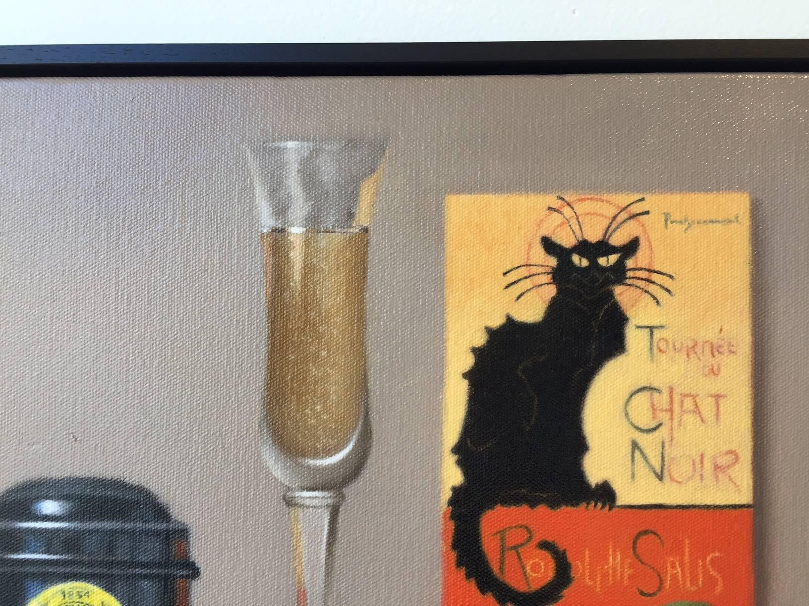 Paris / oil on linen with coffee and black cat 1