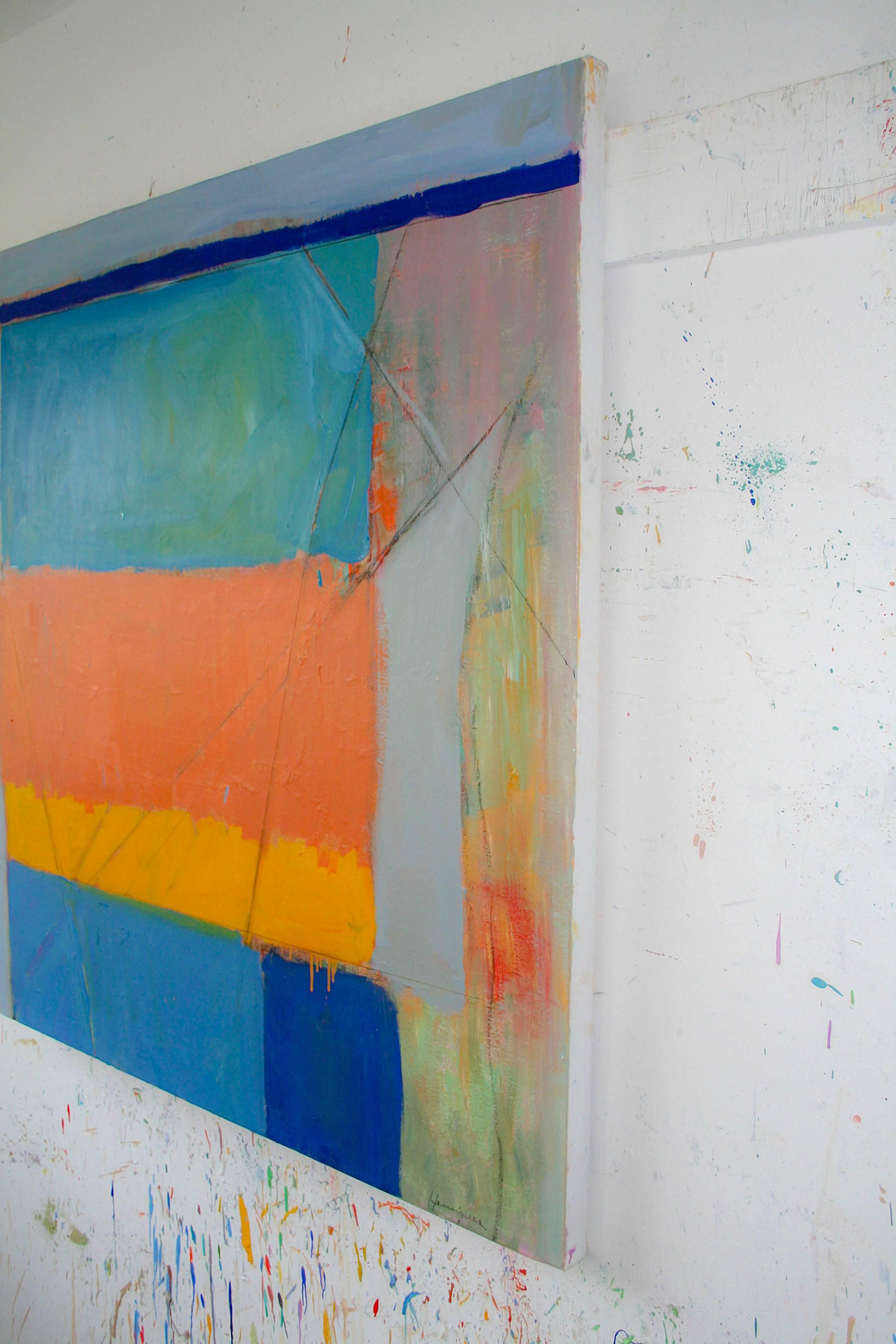 Warm oranges and cool blues are celebrated in this oil on canvas painting by Stephen Henriques, who says, “Magnificent Color is my greatest gift”. Henriques, who is a mid career California artist that has also lived in South America, is influenced