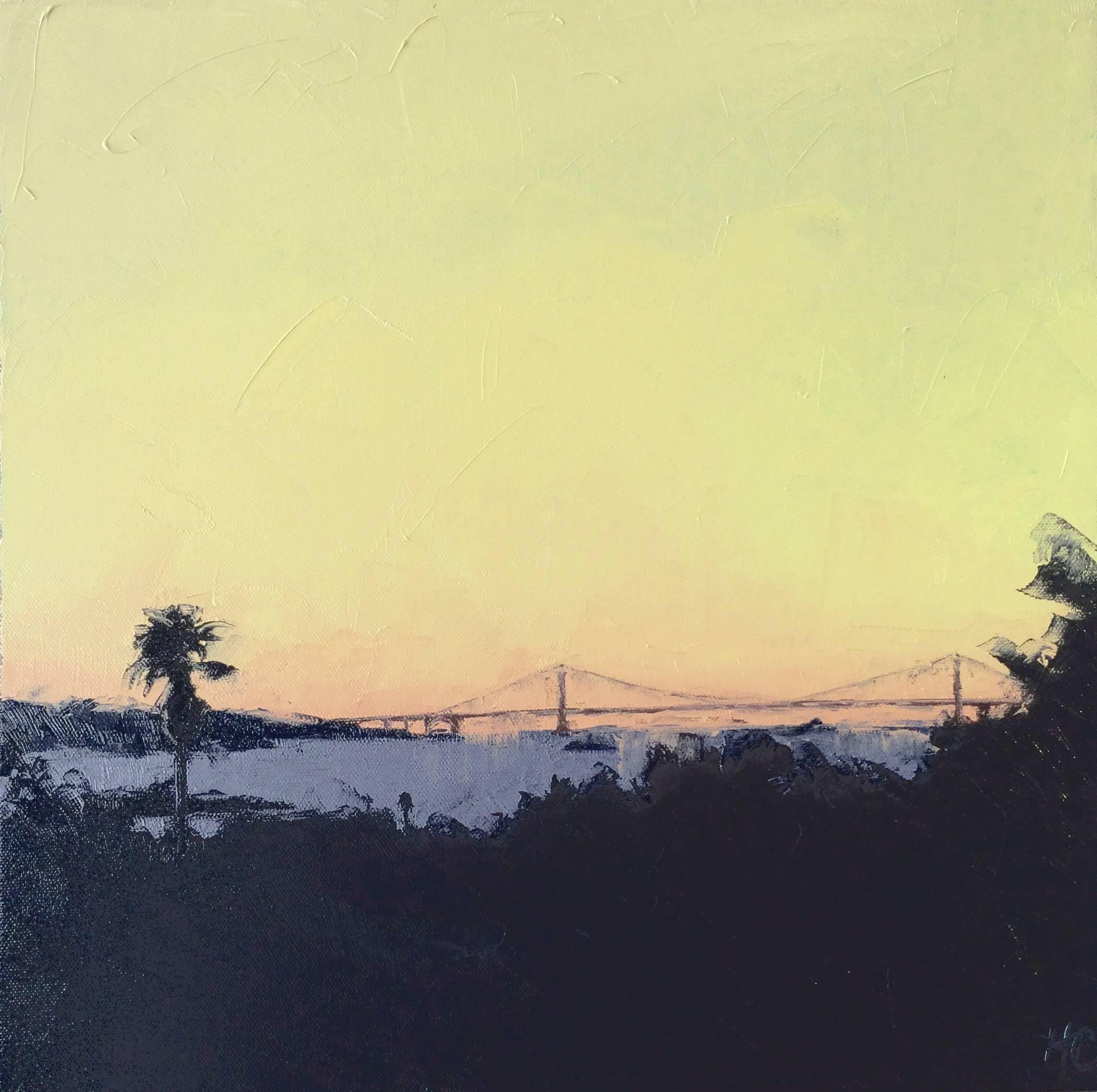 Heather Capen Landscape Painting - Golden Gate with Palm  / oil on canvas