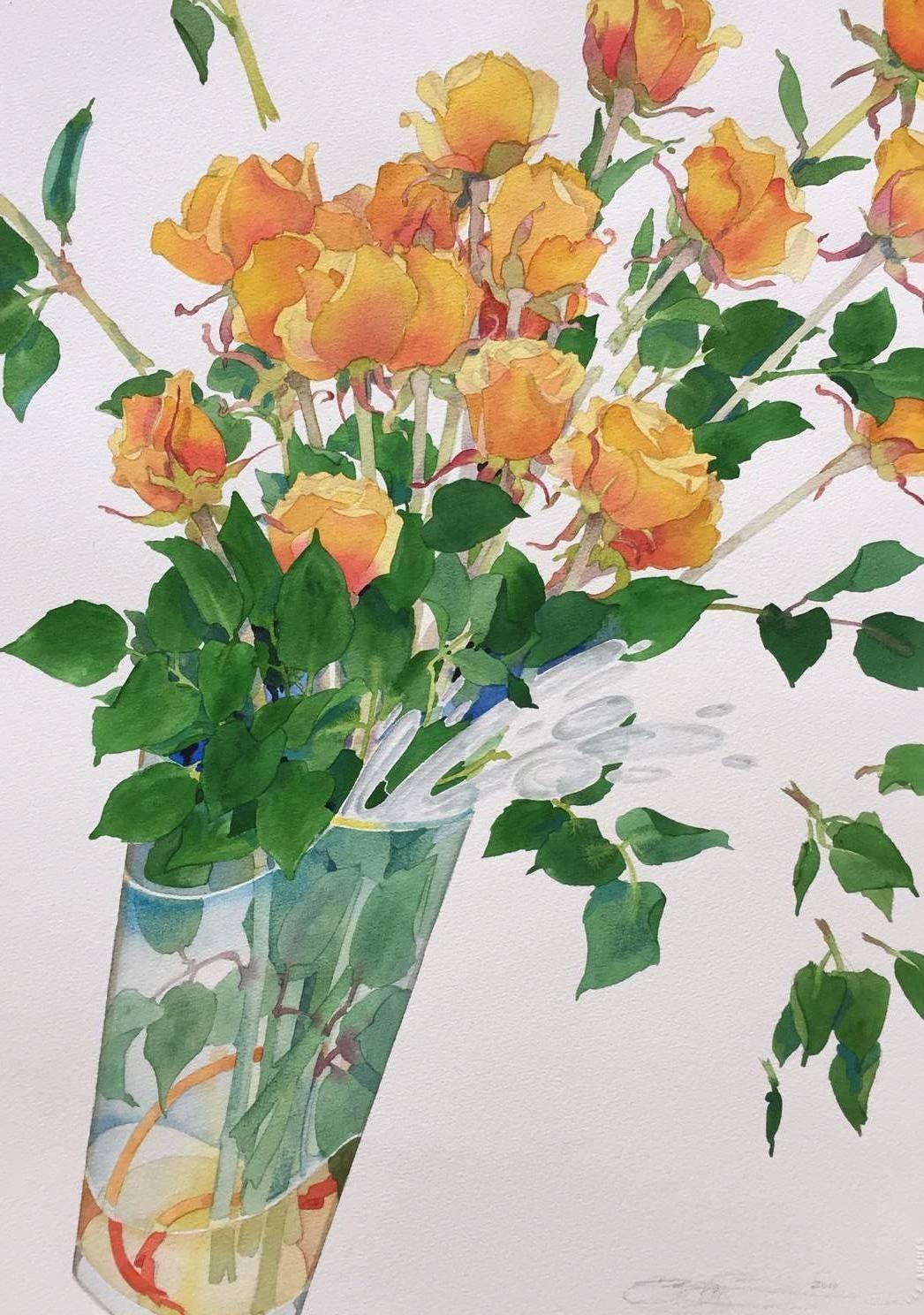 Gary Bukovnik Still-Life - Celebration Roses III / watercolor