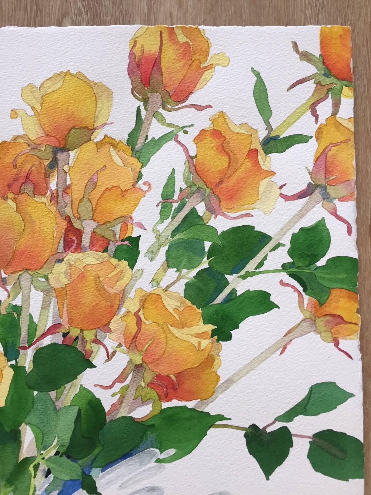 Celebration Roses III / watercolor - Beige Still-Life by Gary Bukovnik