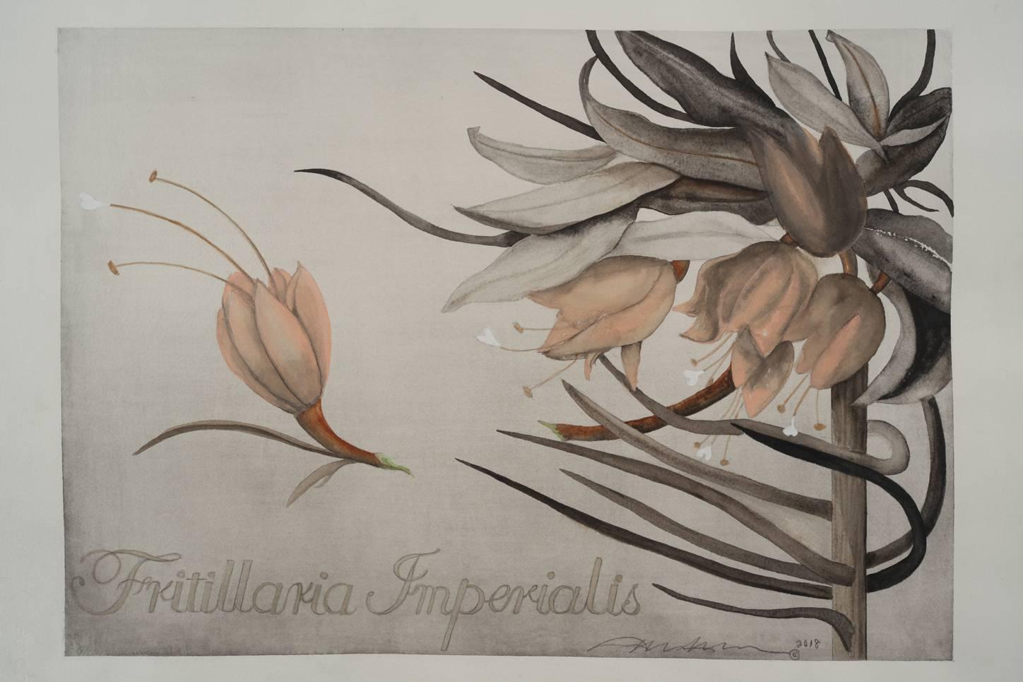 Adrienne Sherman Still-Life – Windgeblasenes / botanisches Aquarell