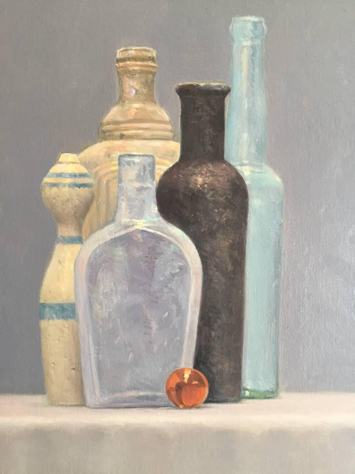 Still Life with Black Bottle - Painting by Willard Dixon