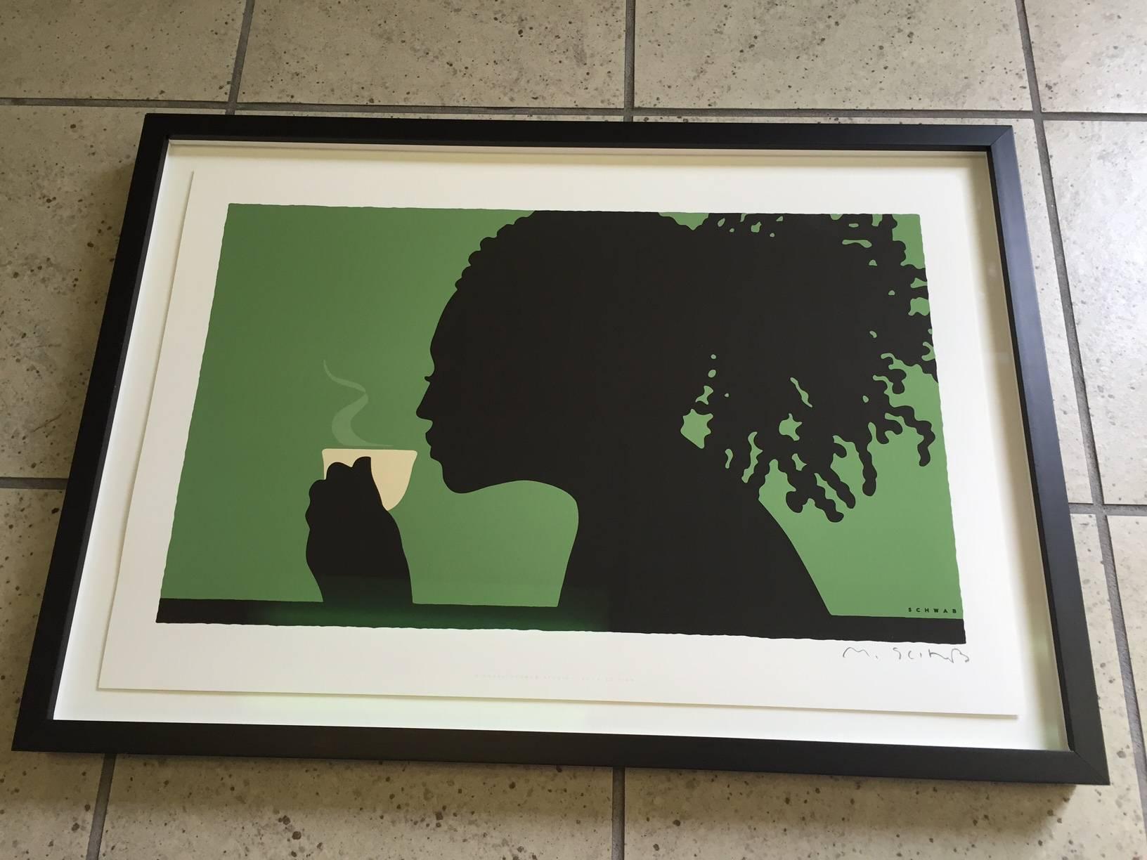 Girl Sipping Coffee - Print by Michael Schwab