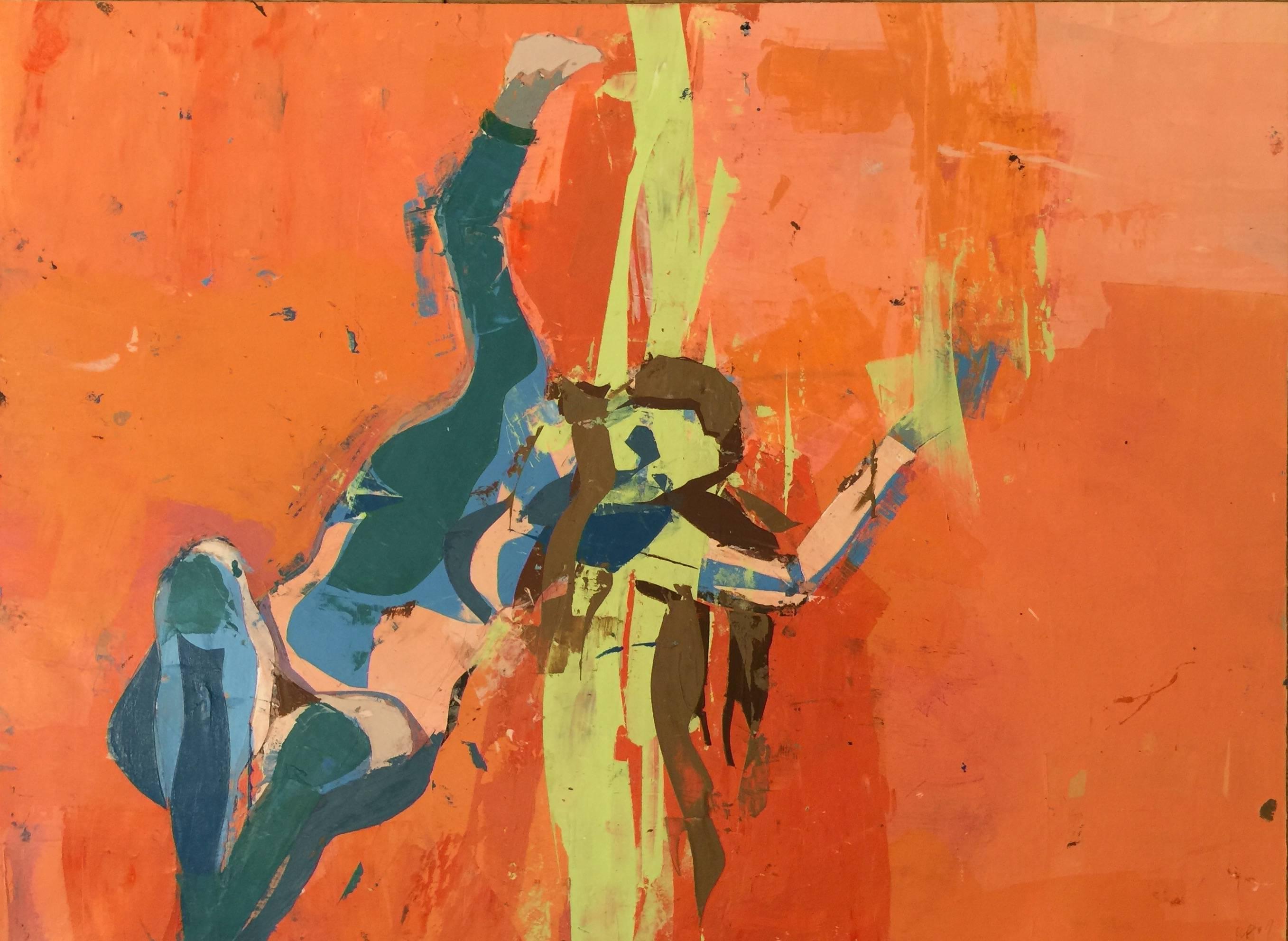 Jazz Lover - Orange Nude Painting by Kim Frohsin