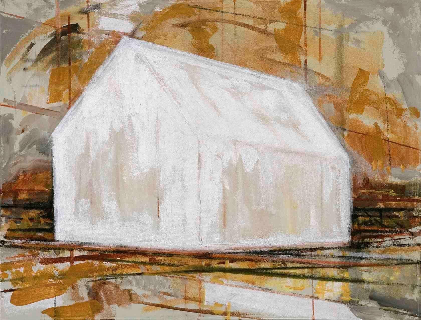 "Glass House I" - Mixed Media Landscape Painting  - Mixed Media Art by Carole Bolsey