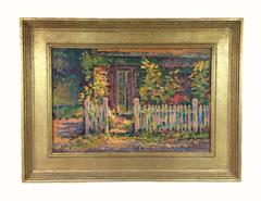 "Studio with White Picket Fence, Autumn Afternoon" - Oil Landscape Painting