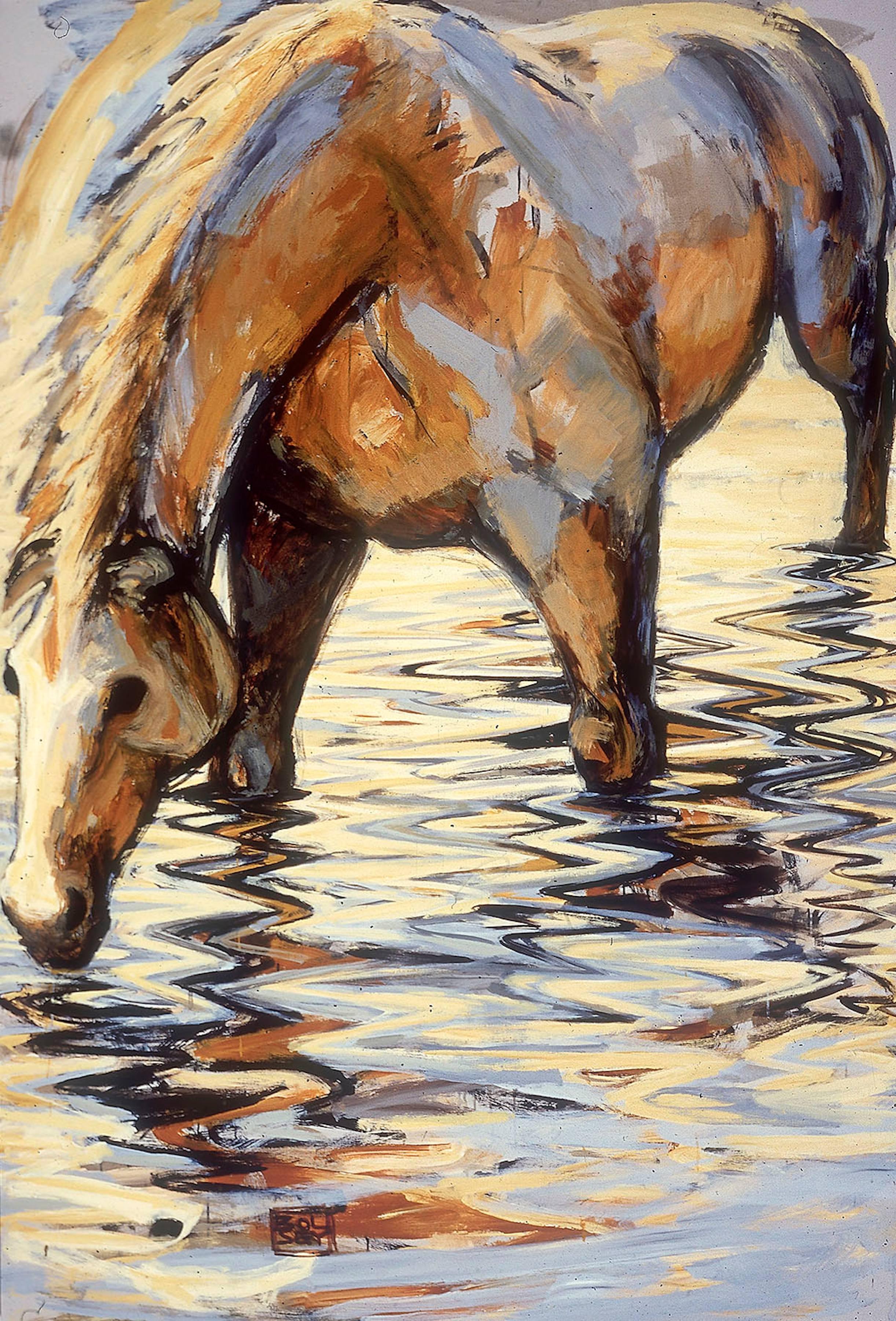 Carole Bolsey Animal Painting - "Wading" - Abstract Horse Painting 