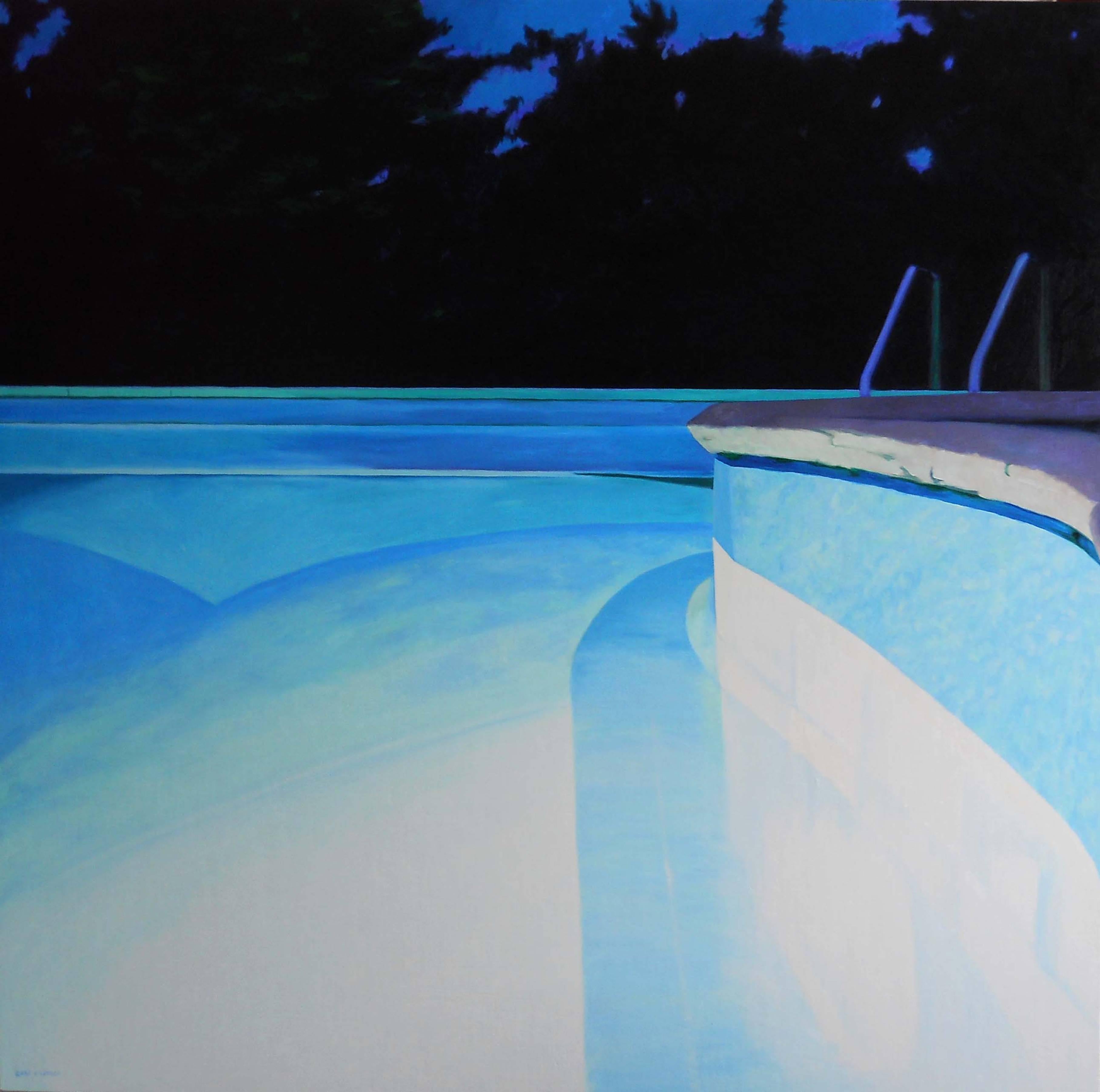 Kat O'Connor, &quot;Twilight Curve&quot;, Oil on panel, 40&quot; x 40&quot;

&quot;Twilight Curve&quot; features a pool at night, like the one in Marfa, Texas that inspired O'Connor to begin this current series &quot;Water: Pools and Figures&quot;.