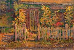 "Studio with White Picket Fence, Autumn Afternoon" - Oil Landscape Painting