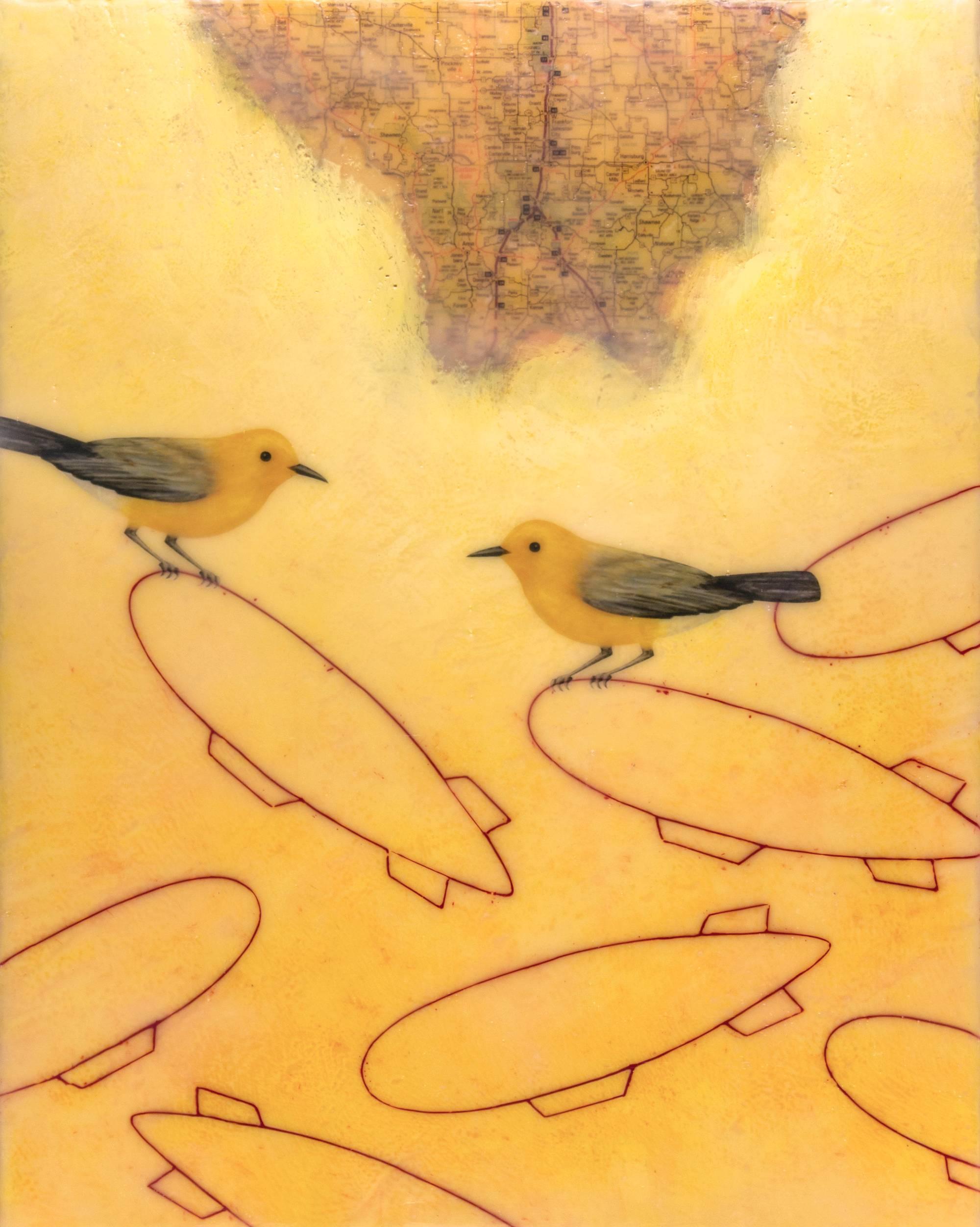 Paige Berg Rizvi, &quot;Olive Branch&quot;, 2014, Encaustic and road map on panel, 14&quot; x 11&quot;
Framed in a light wood floater frame. Framed dimensions are 15.25&quot; x 12.25&quot; x 2.25&quot;

&quot;Olive Branch&quot; features a road