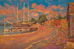 "The Morgan Whaler at Middle Wharf, Mystic Seaport" - Oil Landscape Painting