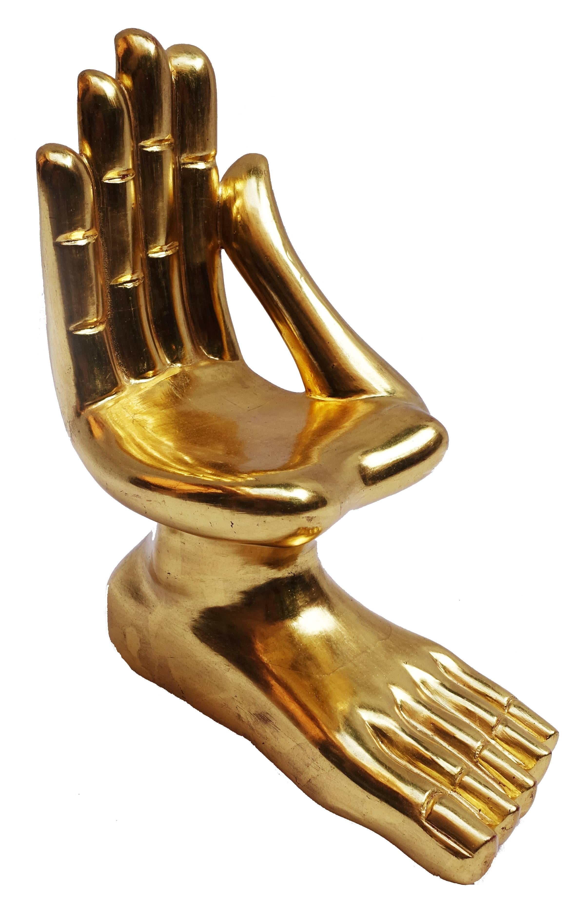 Pedro Friedeberg Figurative Sculpture - Miniature gold hand sculpture