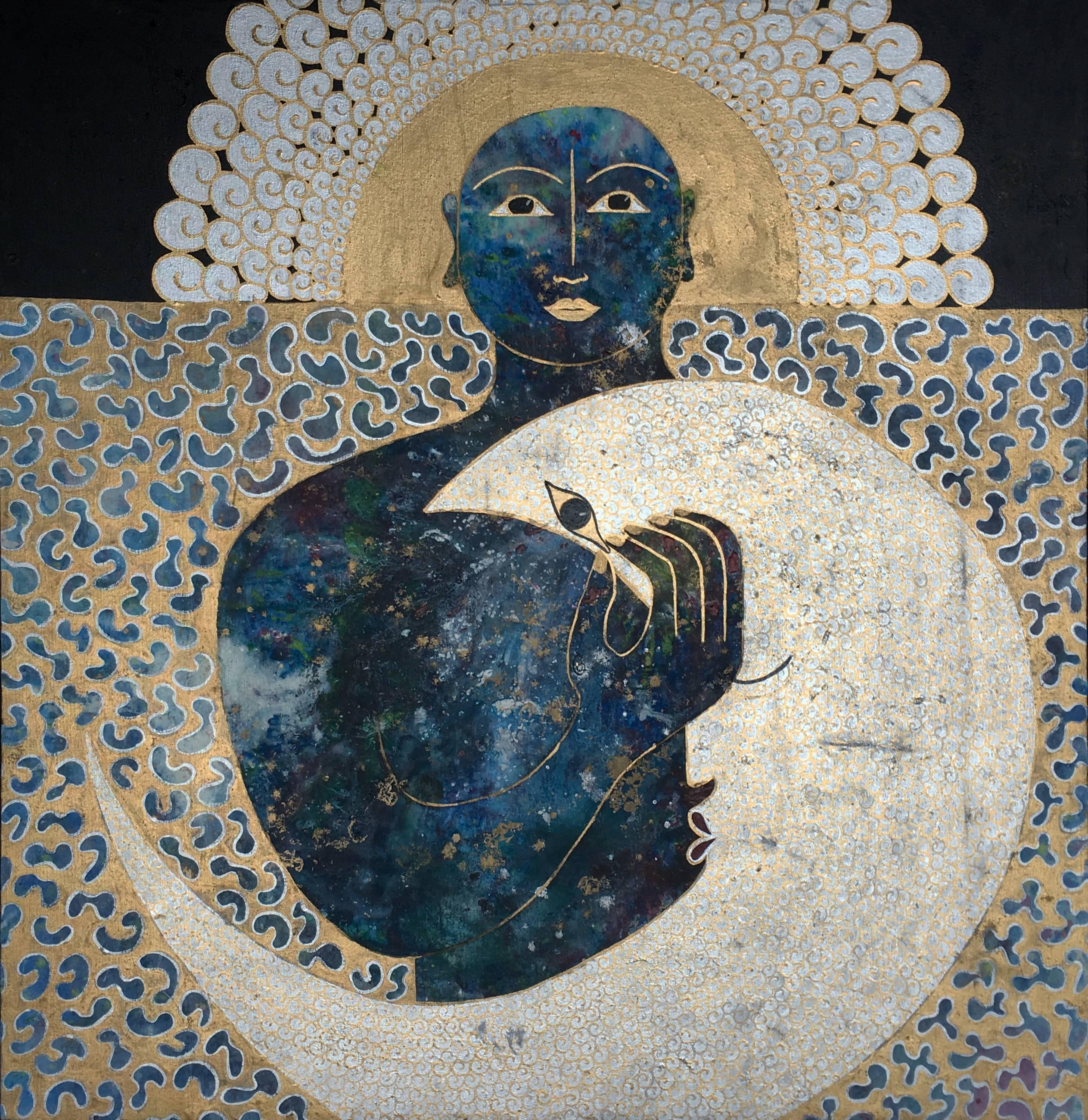 Carmen Gutierrez Figurative Painting - Sol, Mar y Luna