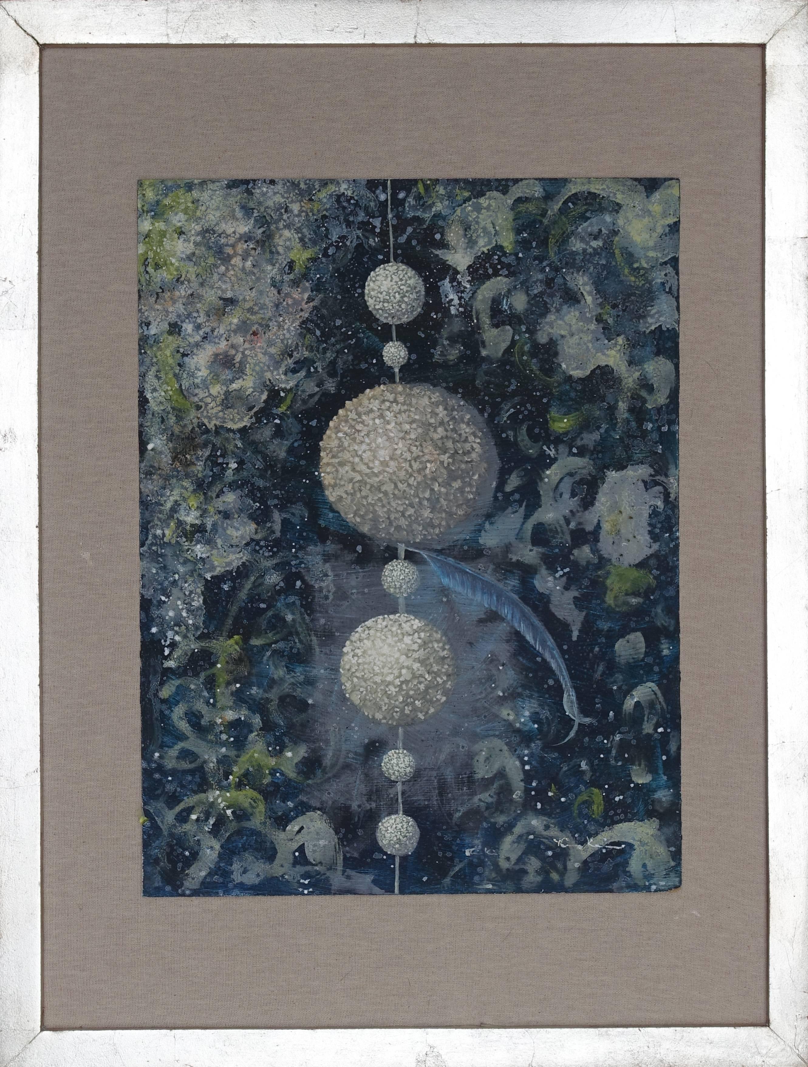 Spheres of Flowers with Feathers - Painting by Maike Kreichgauer