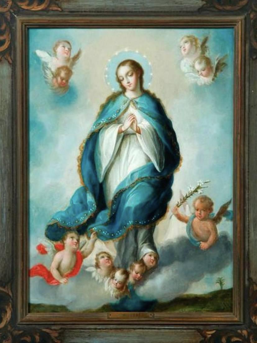 José de Paez Figurative Painting - ASCENSION OF THE VIRGIN MARY BY JOSE DE PAEZ, Mexican colonial