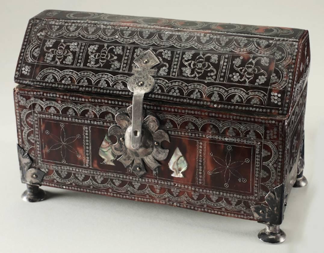 SPANISH COLONIAL TORTOISESHELL AND SILVER MOUNTED CASKET - Mixed Media Art by Unknown