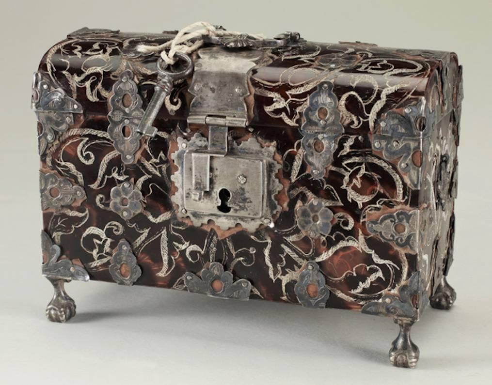 SPANISH COLONIAL TORTOISESHELL AND SILVER MOUNTED CASKET - Mixed Media Art by Unknown