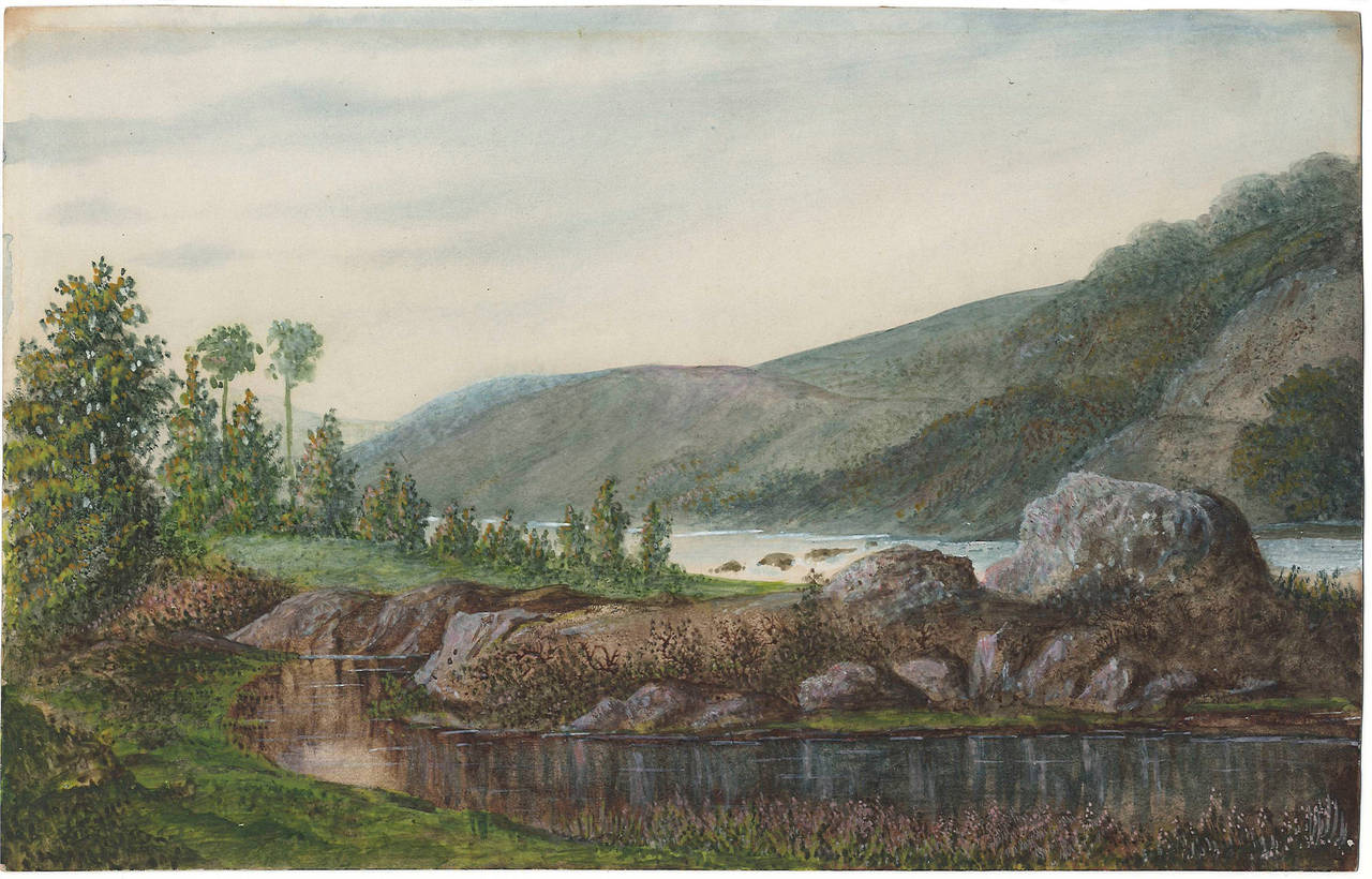 George Sand Landscape Painting - Landscape with River and Mountains