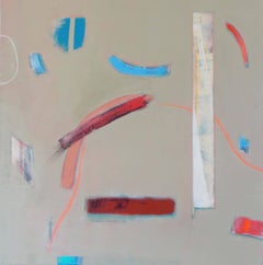 Tre Monoliti Michael Moon Astratto Originale su Tela Pittura Blu Grigio Rosso