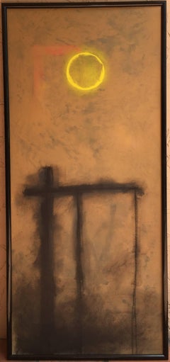 Aria - Peinture à l'huile originale abstraite marron et noire sur carton encadrée - Art de style Rothko