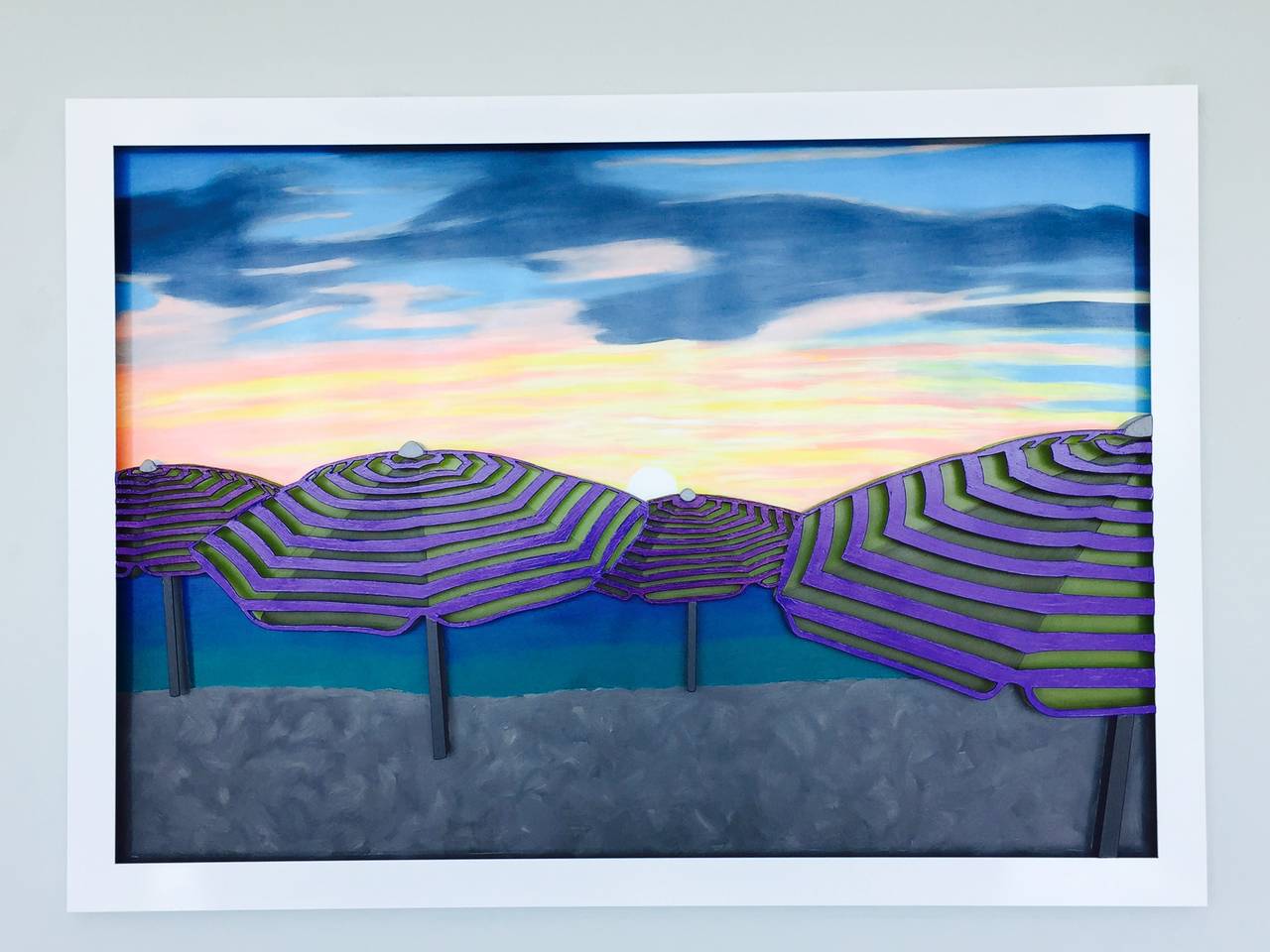 Sunset Umbrellas Dusk - Painting by Debbie Carfagno
