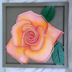 Pink Rose Three Dinensional Painted Metal Cutout Wall Sculpture