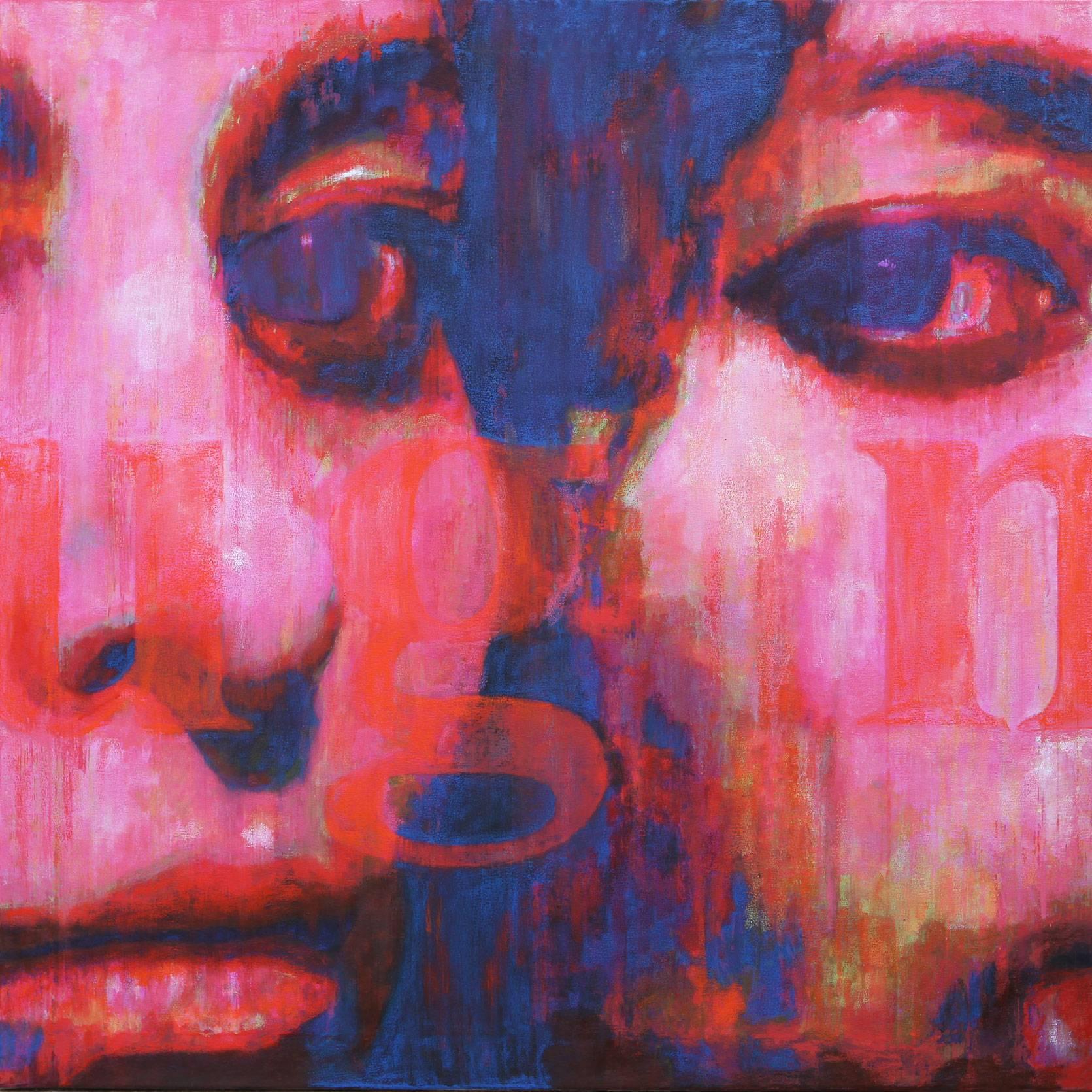 Picture of a Poem, Large Original Canvas Pink, Blue, Contemporary Portrait - Painting by Djawid Borower