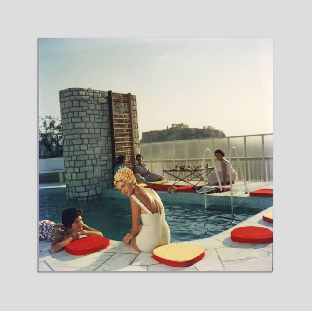 Slim Aarons Color Photograph - 'Penthouse Pool' Athens 1961 (Perspex face mounted Aluminium Dibond)