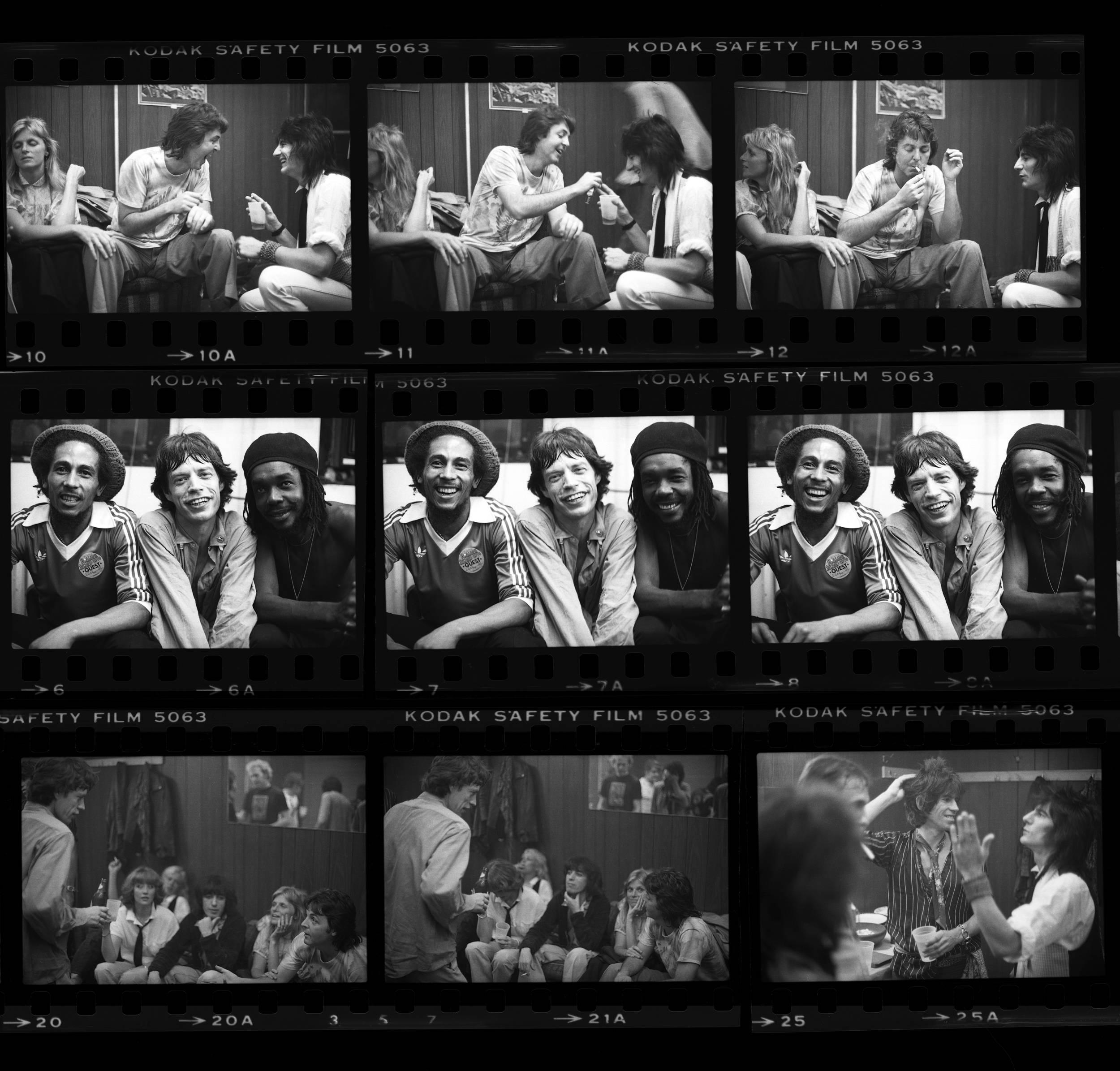 Michael Putland Black and White Photograph - 'Bob, Mick & Pete - Contact Sheet ' 1978  (Signed Limited Edition) 