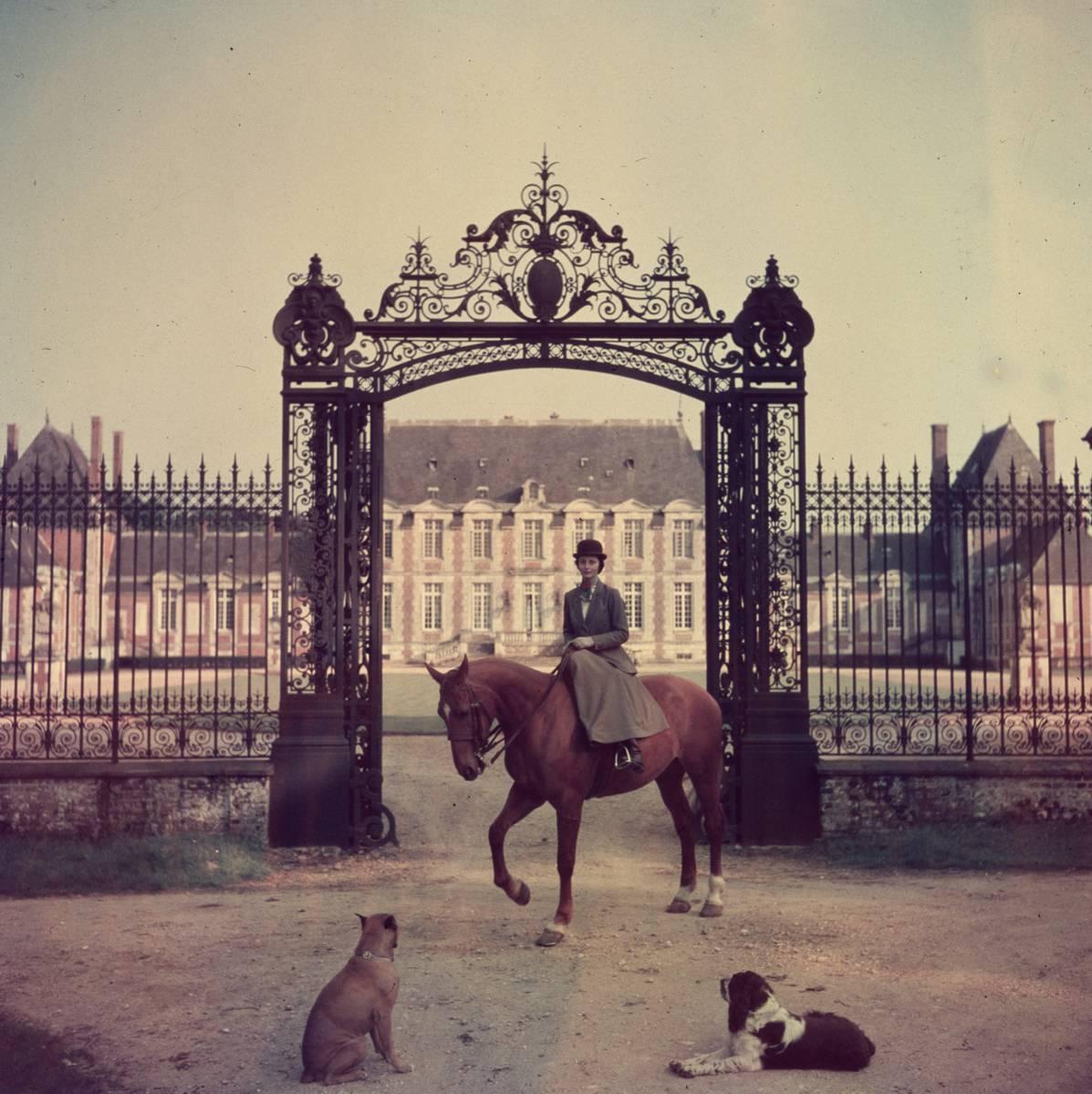 Slim Aarons Figurative Photograph - 'Equestrian Entrance' Normandy (Estate Stamped Edition)