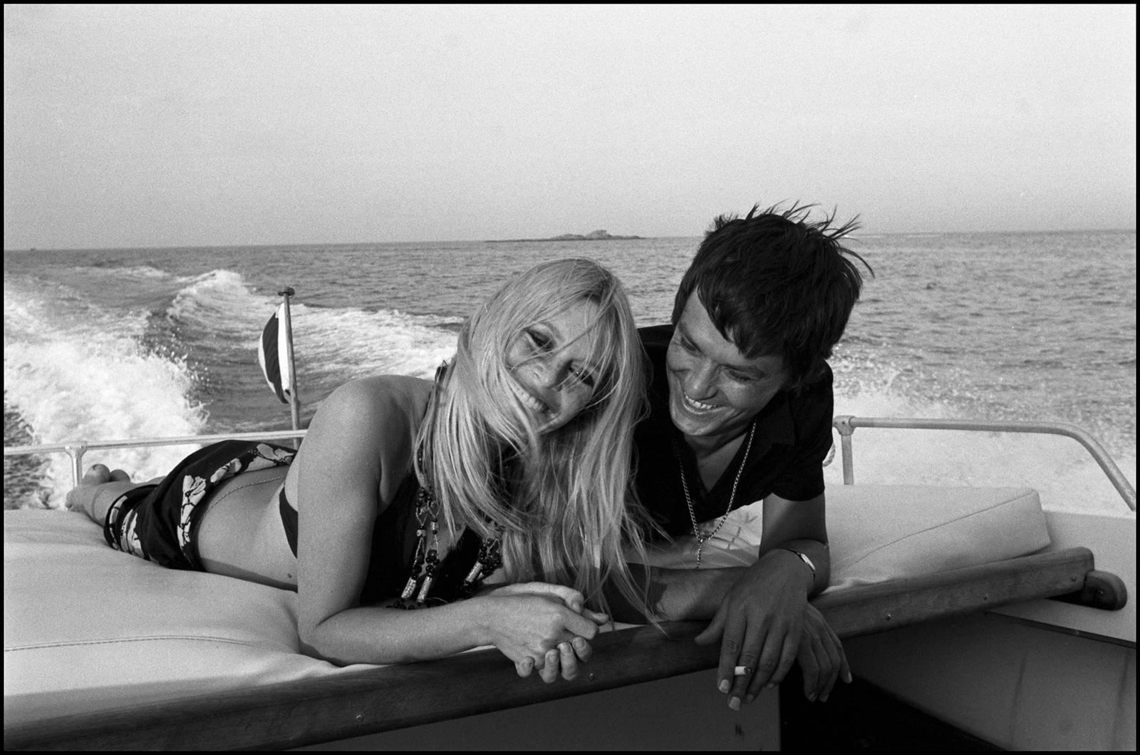 Jean-Pierre Bonnotte Black and White Photograph - 'St Tropez Summer Breeze' 1968 Alain Delon & Brigitte Bardot 
