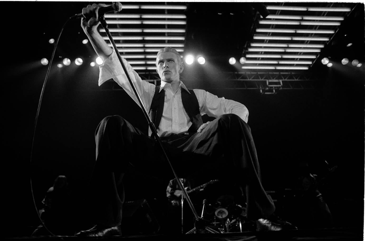 Michael Putland Black and White Photograph - 'David Bowie On Stage At Wembley' 1976  (Signed)