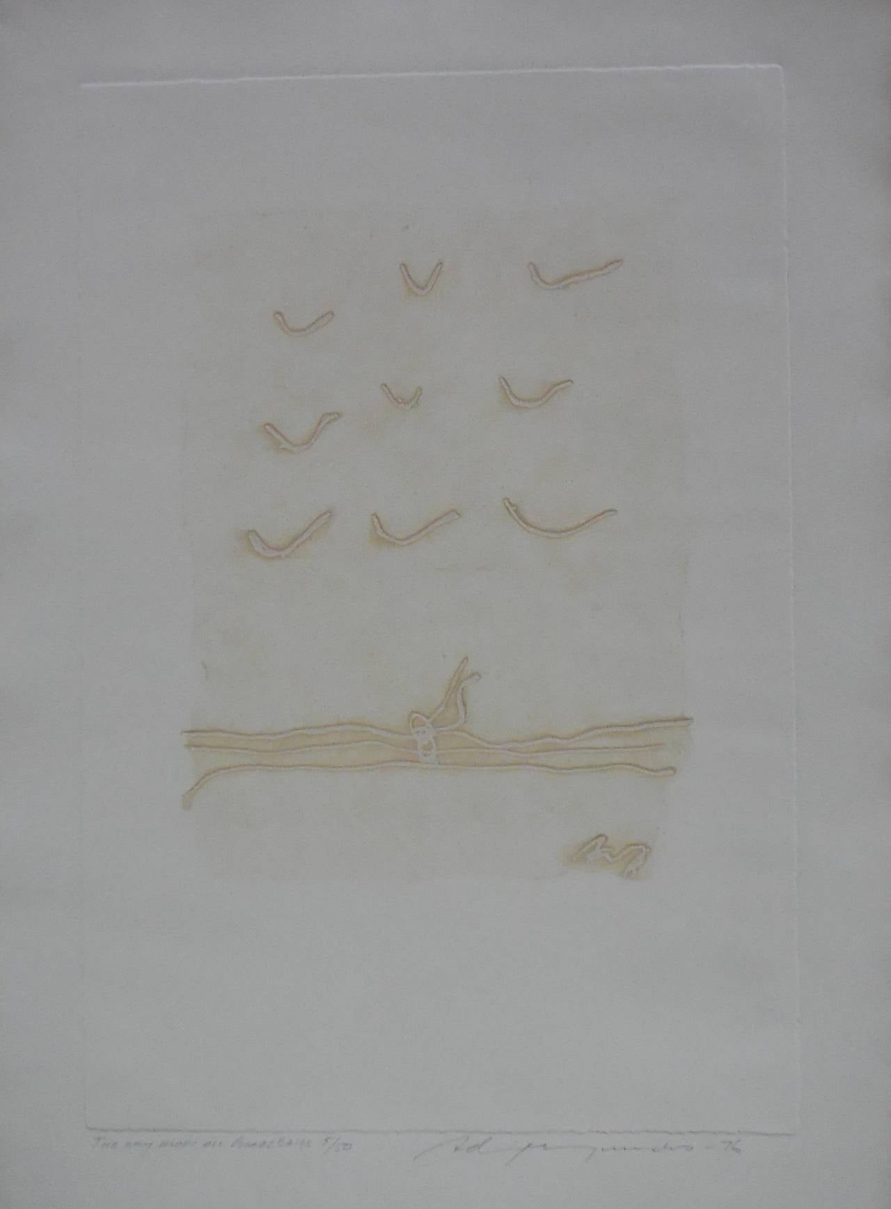 Adja Yunkers Abstract Print - The Sky Hides All Birds Modernist Intagilo Print