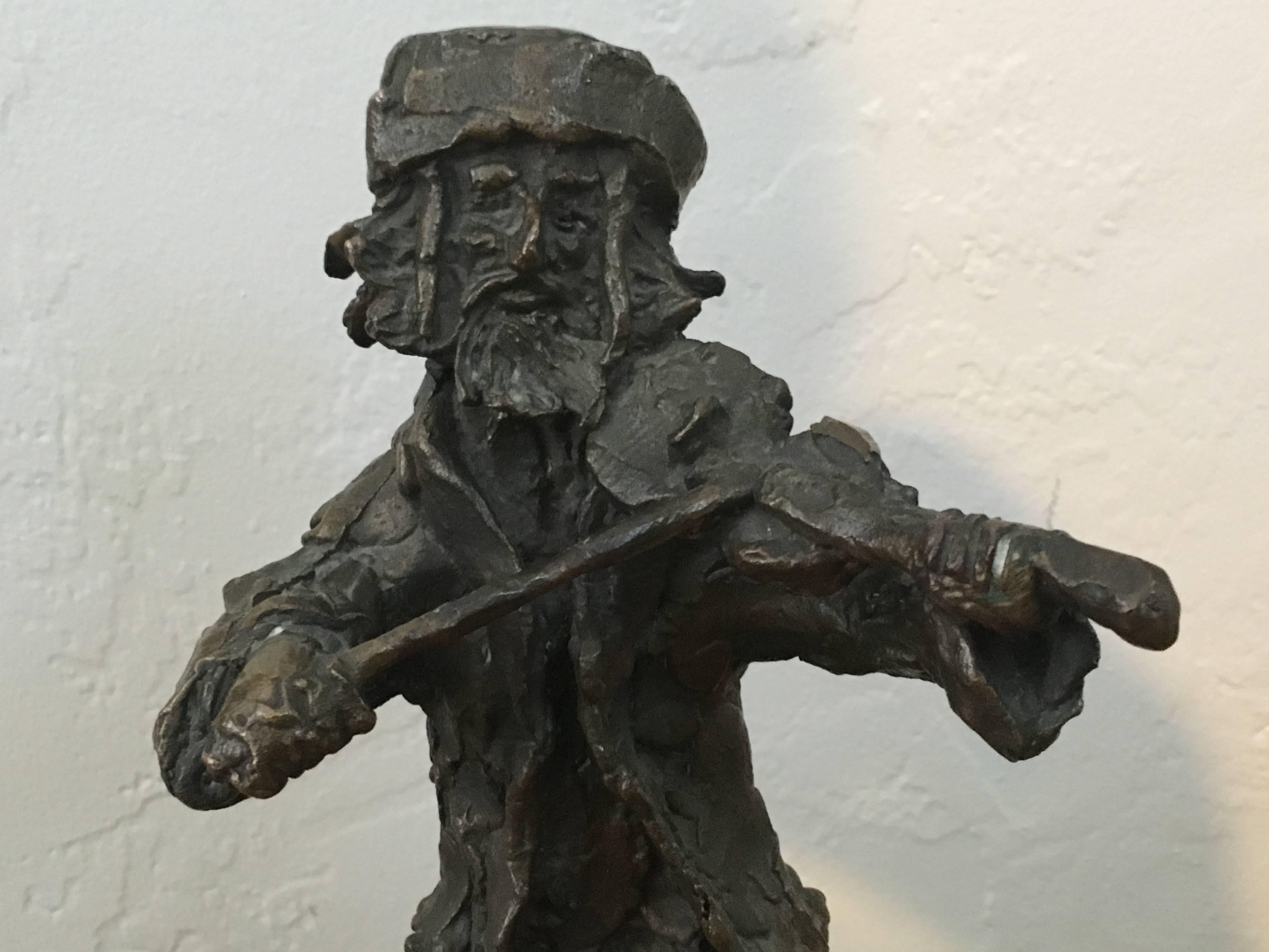 Prince Monyo Simon Mihailescu-Nasturel Figurative Sculpture - Prince Monyo Fiddler on the Roof Bronze Shtetl  Sculpture Rare Judaica