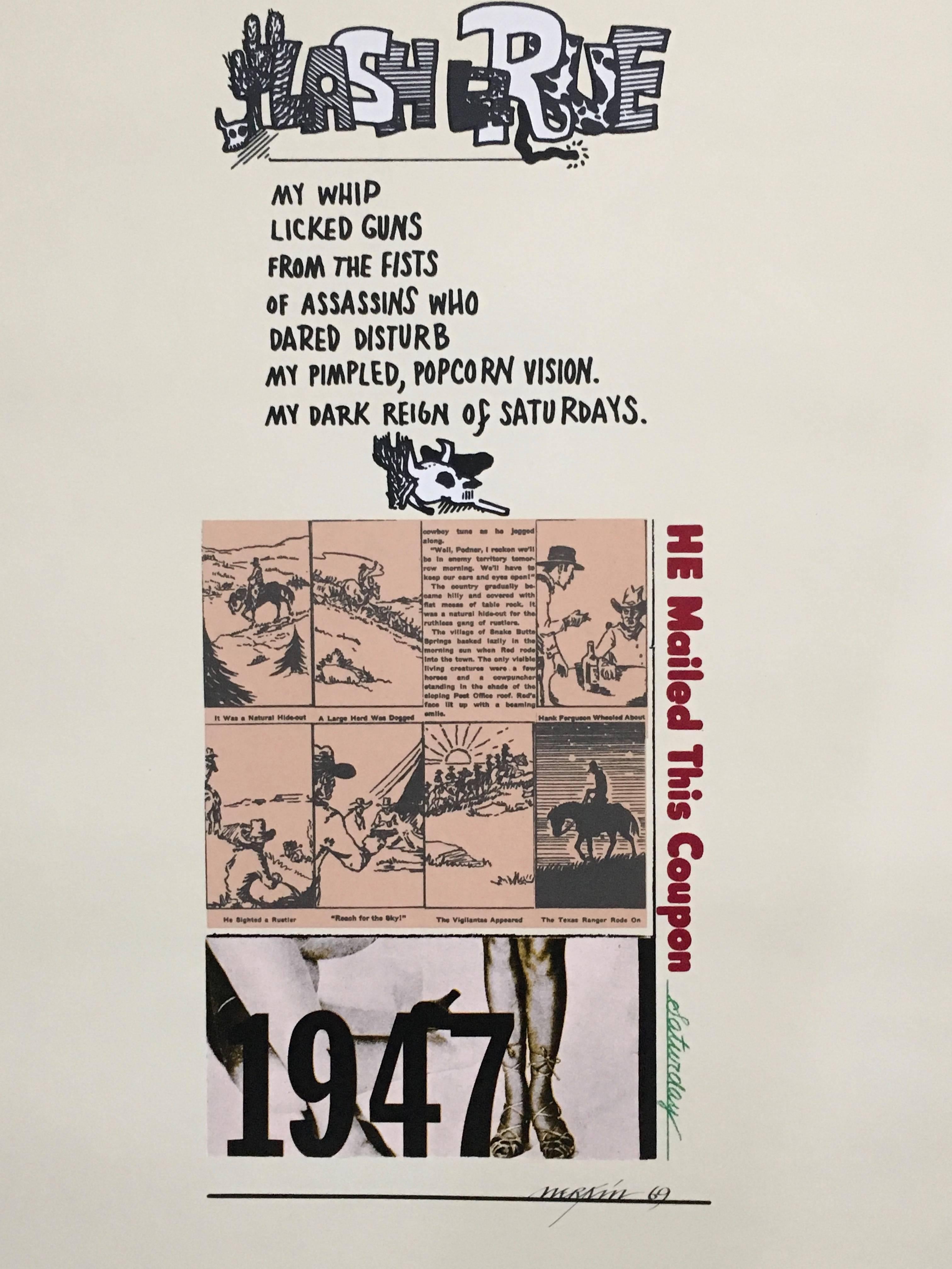  Poetry by J.D. REED Artwork by Richard Merkin screenprint in color, 1969, edition 22/50 Published by Bizzaro, Providence, R.I. 

Richard Marshall Merkin (1938-2009) was an American painter, illustrator and arts educator. Merkin's fascination with