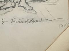 RARE WPA ARTIST ISAAC FRIEDLANDER Judaica Drawing 1946