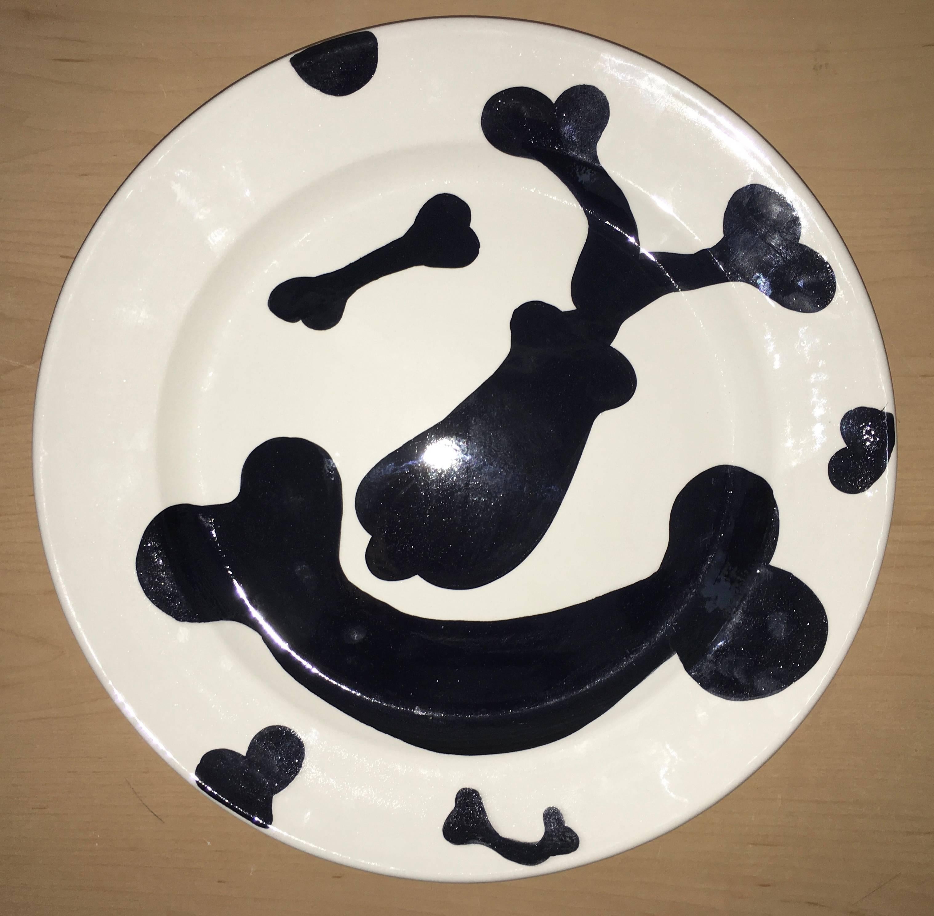 Gronk Rare Art Plate Pottery, Black and White 1994 - Sculpture by Gronk Nicandro
