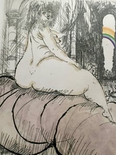 Vintage The Temple, Large Nude Woman with Rainbow Ralph Steadman