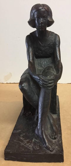 Sitting Girl, Barbedienne, Paris Art Deco Bronze by Akop Gurdjan